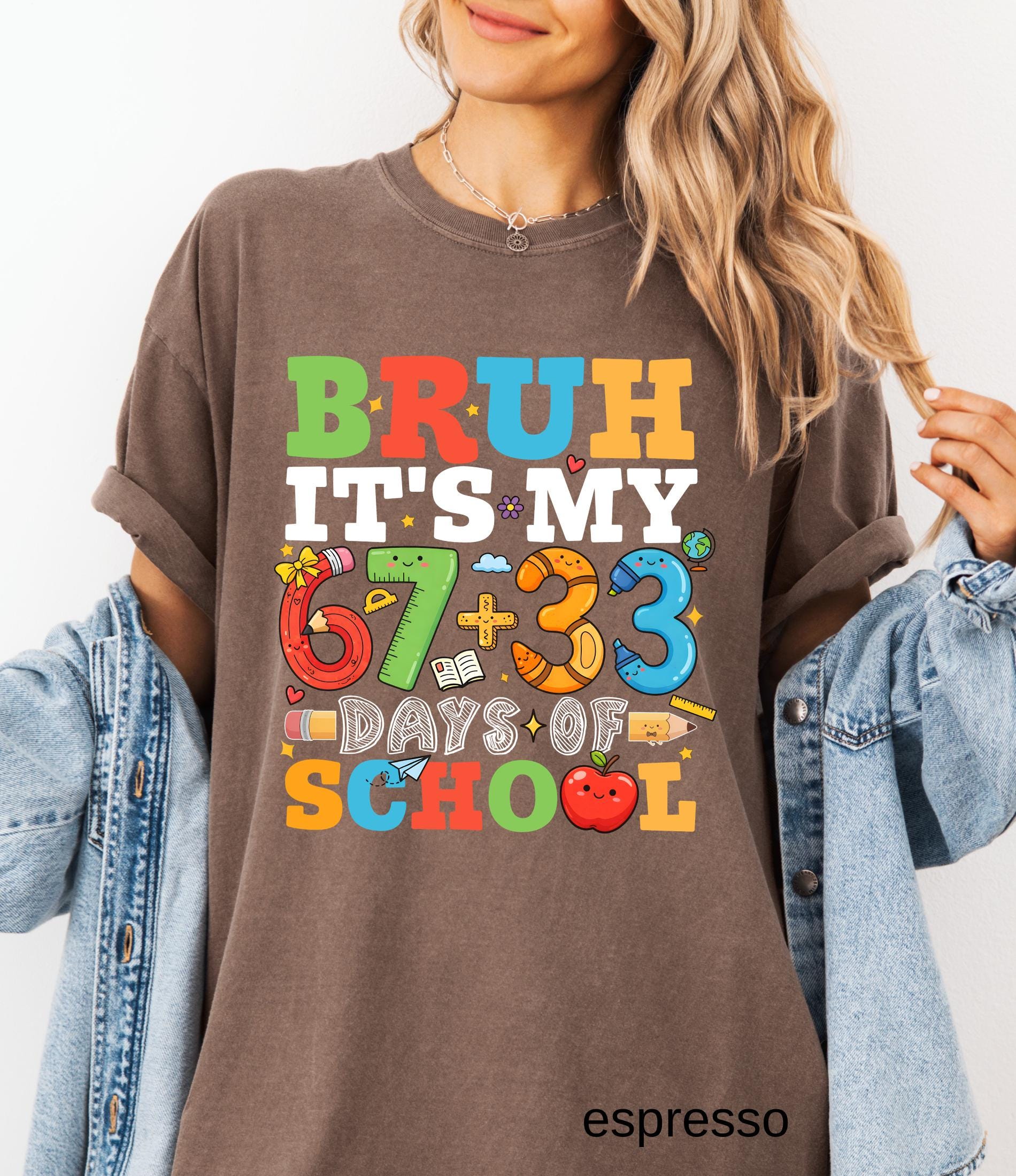 Comfort Colors© Bruh It's My 67+33 Days Of School Shirt, I Survived Classroom 100th Day Of School Shirt for Kids, Teacher Appreciation Gift