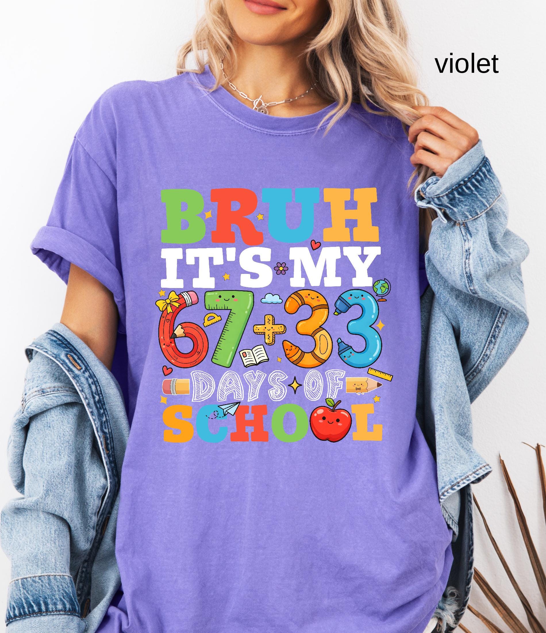 Comfort Colors© Bruh It's My 67+33 Days Of School Shirt, I Survived Classroom 100th Day Of School Shirt for Kids, Teacher Appreciation Gift