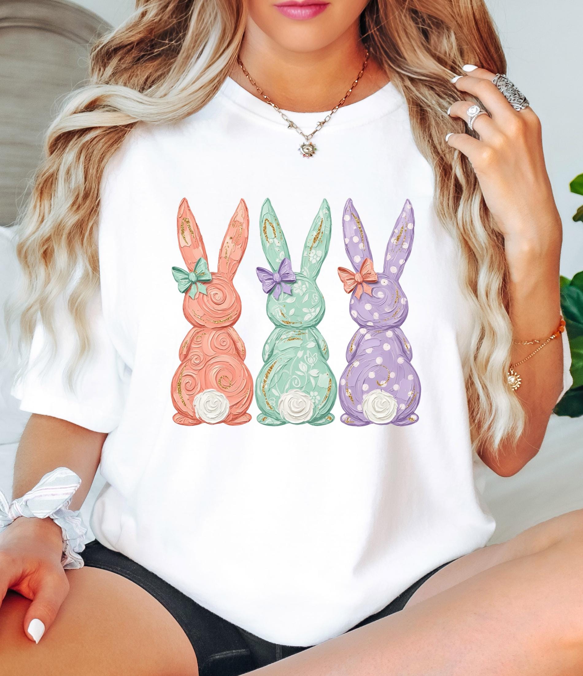 Comfort Colors© Retro Easter Bunny Shirt: Coquette Bow Spring Womens Easter Shirt, Happy Pastel Easter Mama Shirt