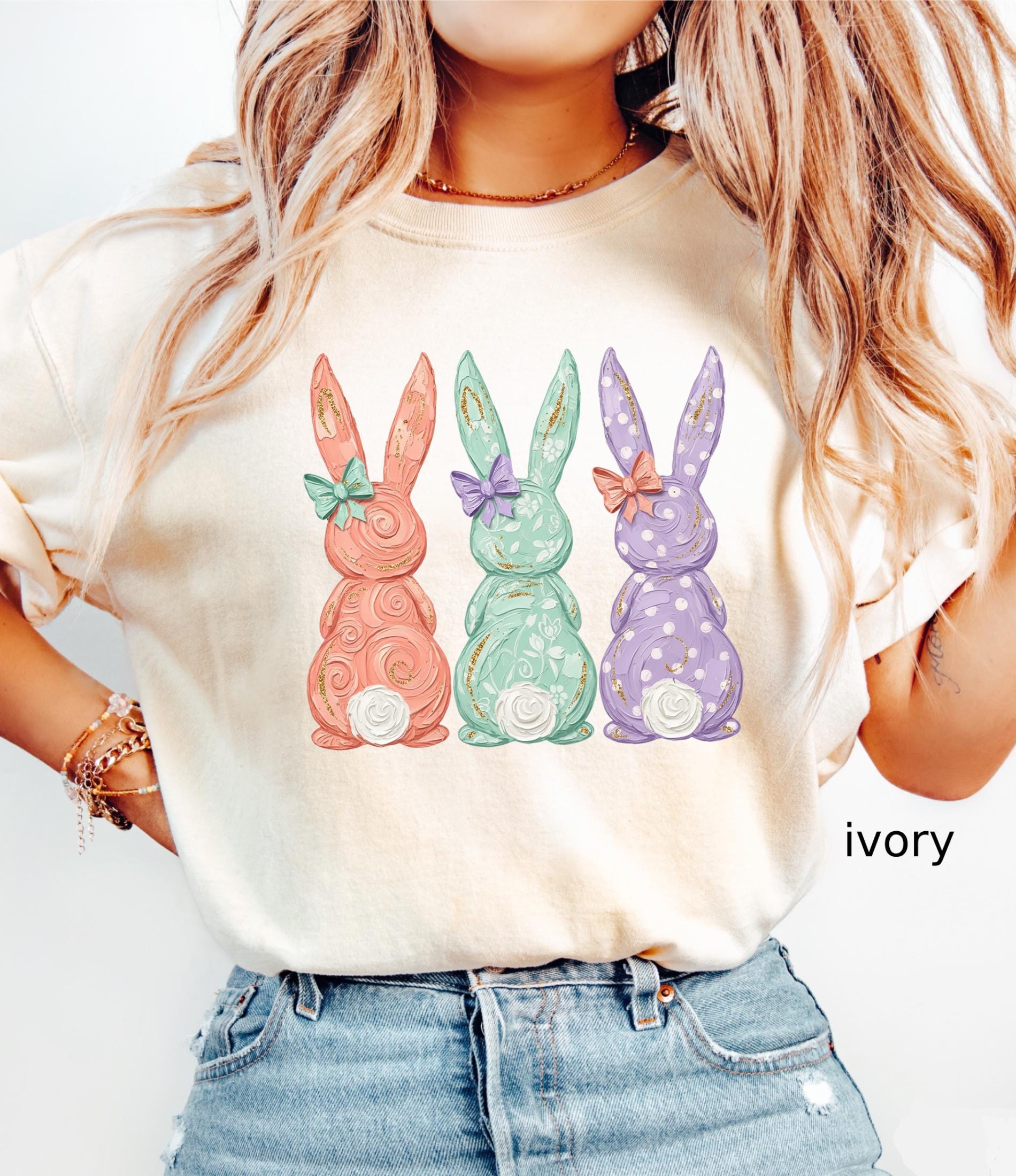 Comfort Colors© Retro Easter Bunny Shirt: Coquette Bow Spring Womens Easter Shirt, Happy Pastel Easter Mama Shirt