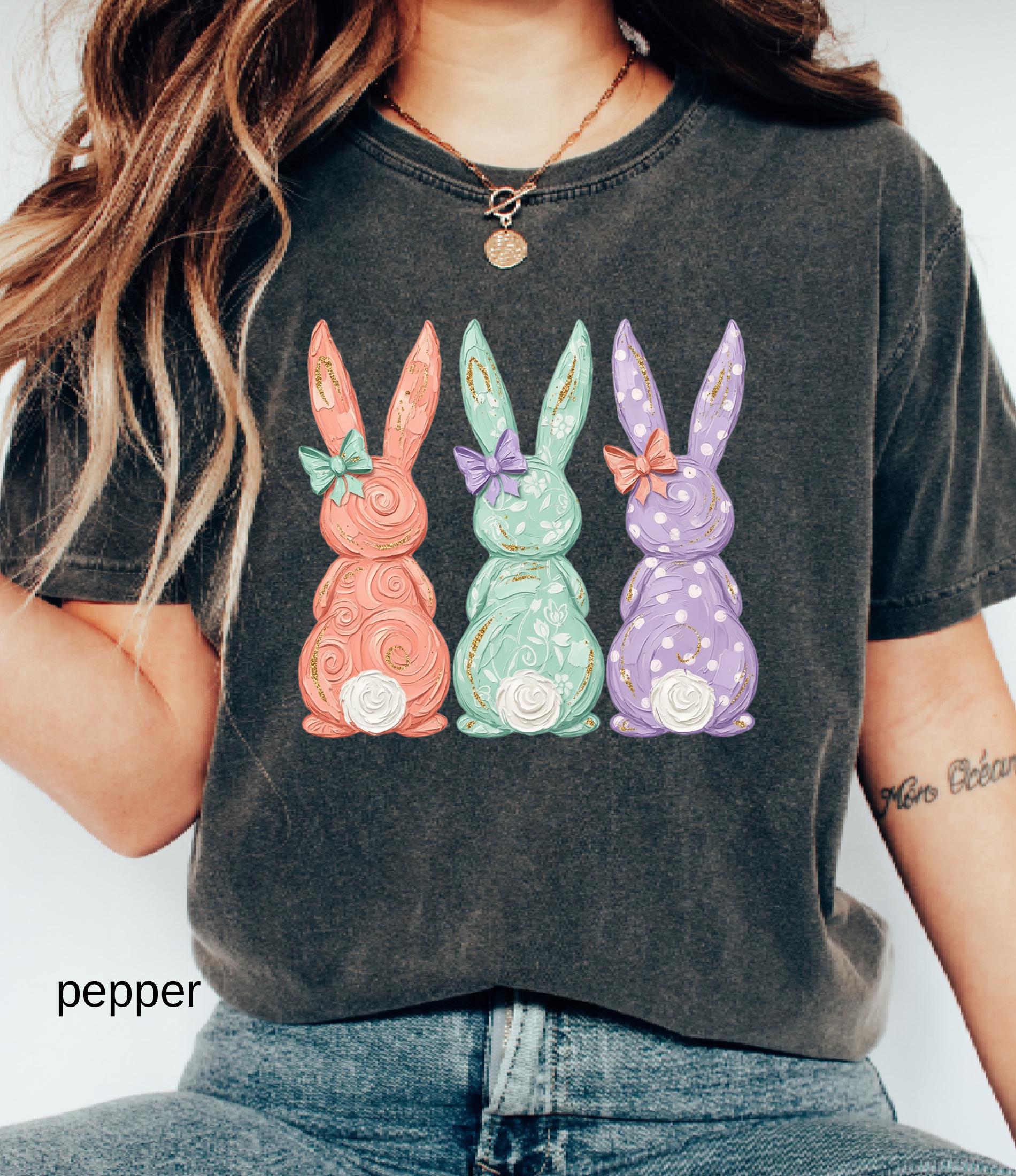 Comfort Colors© Retro Easter Bunny Shirt: Coquette Bow Spring Womens Easter Shirt, Happy Pastel Easter Mama Shirt