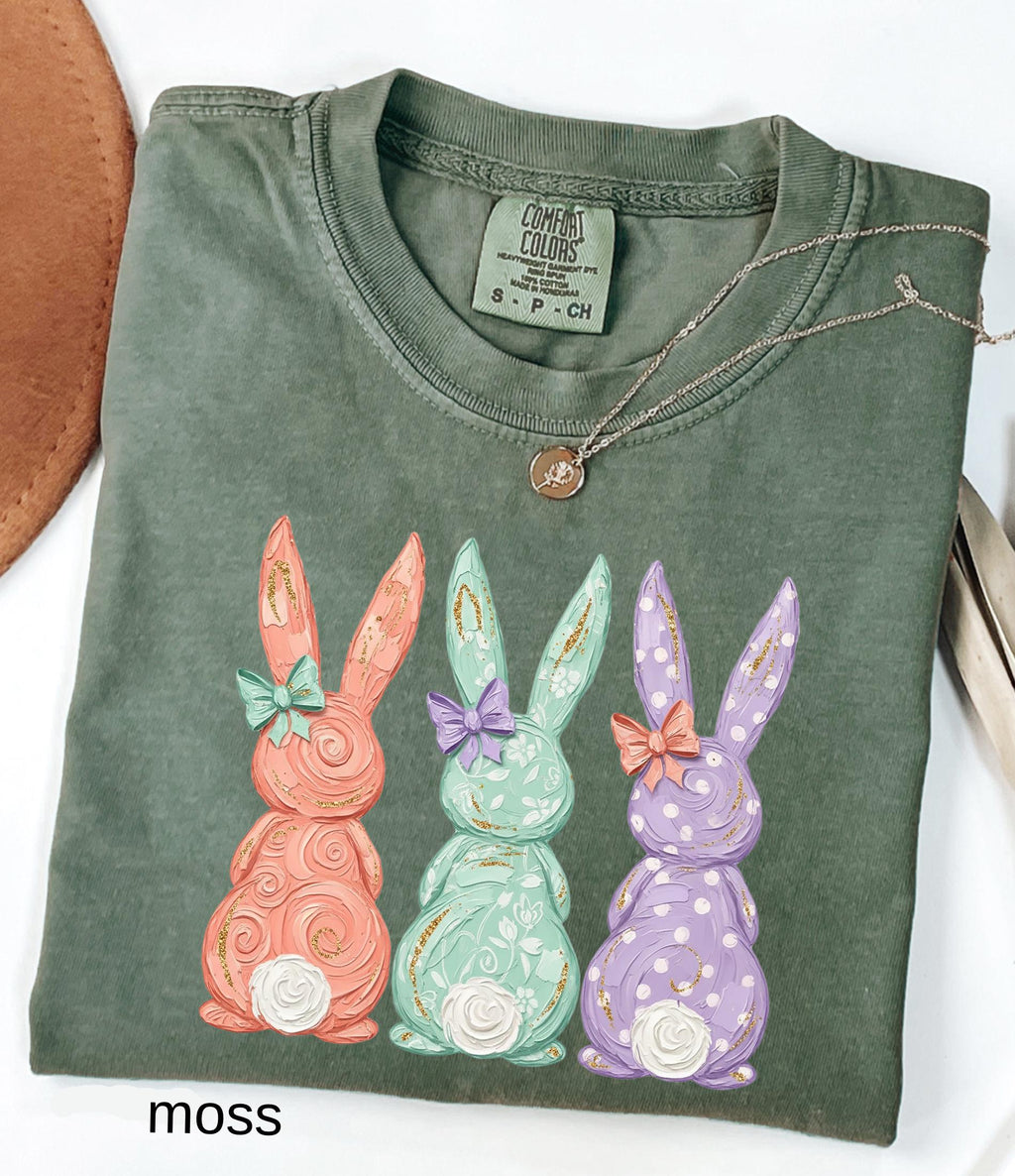 Comfort Colors© Retro Easter Bunny Shirt: Coquette Bow Spring Womens Easter Shirt, Happy Pastel Easter Mama Shirt