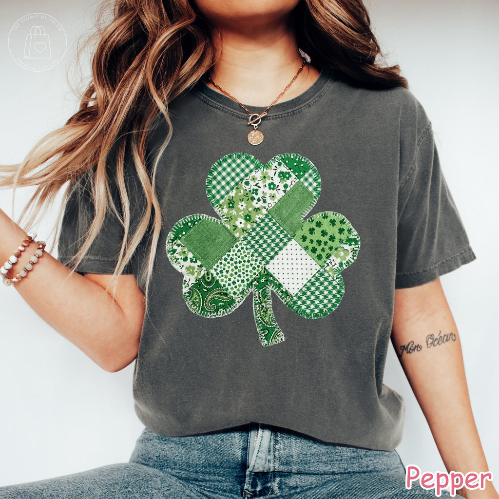 Comfort Colors® Shamrock Shirt, St Patricks Day Shirt, Patchwork Shamrock Shirt, Lucky Clover Tee, Women's Irish Shirt St Patrick's Day Gift
