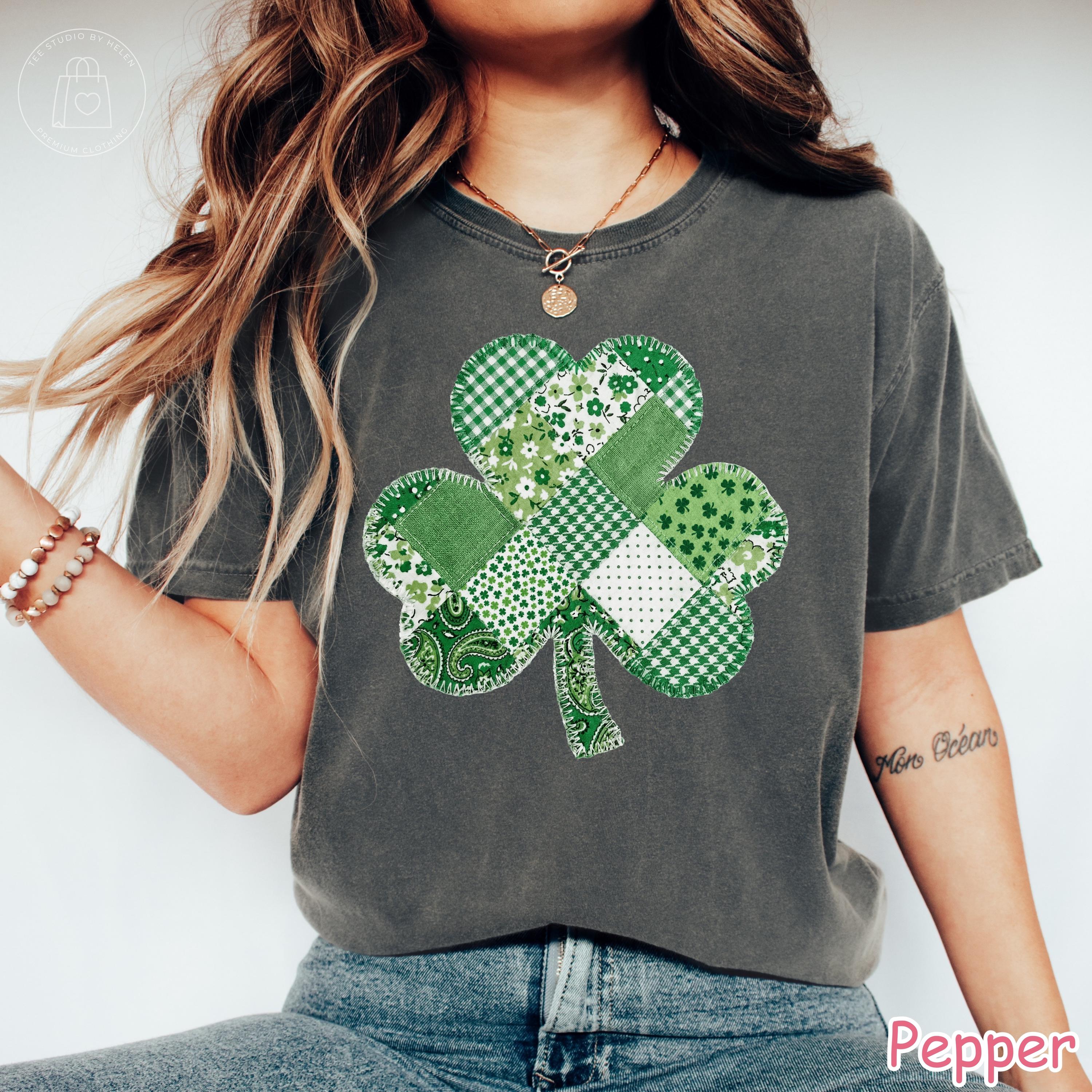 Comfort Colors® Shamrock Shirt, St Patricks Day Shirt, Patchwork Shamrock Shirt, Lucky Clover Tee, Women's Irish Shirt St Patrick's Day Gift