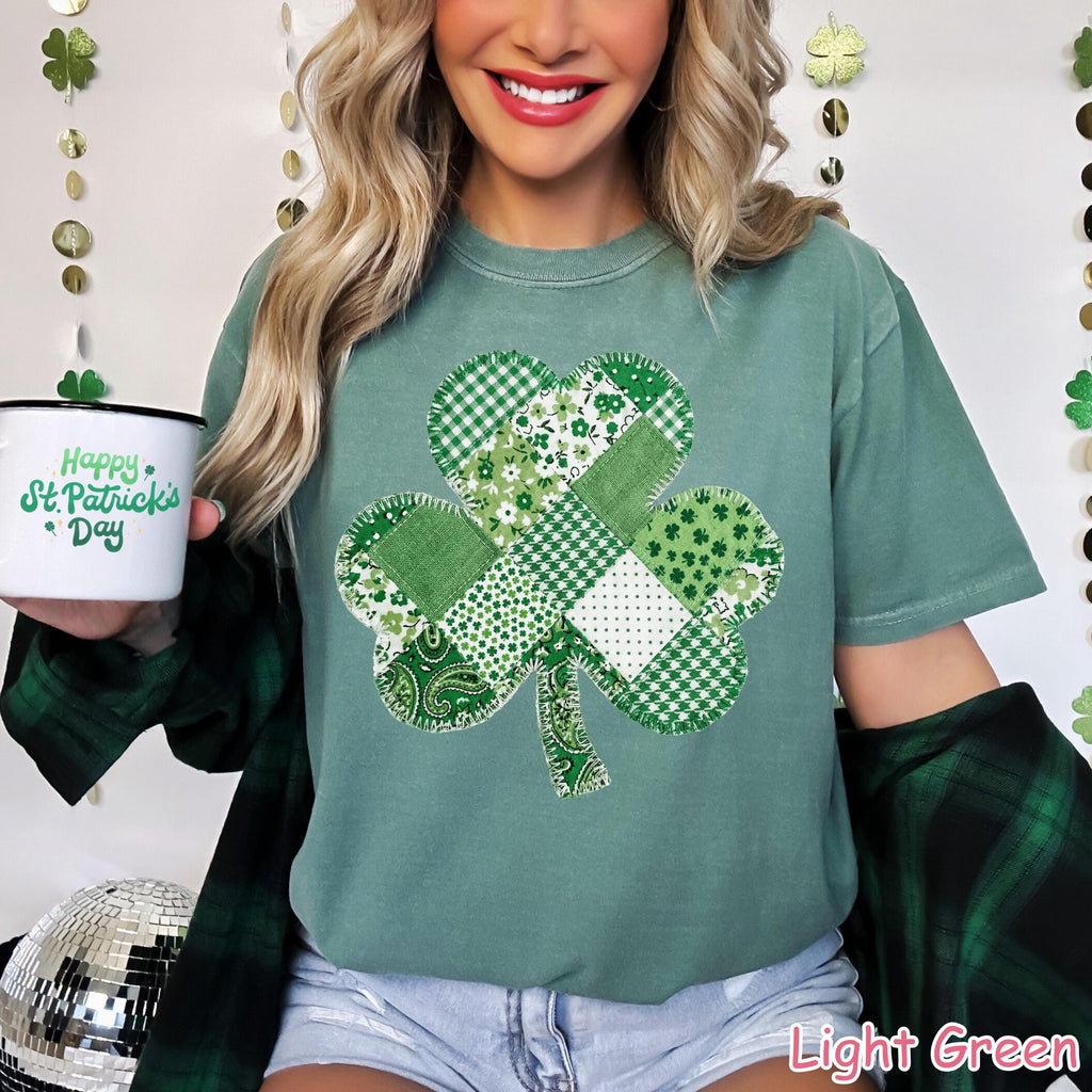 Comfort Colors® Shamrock Shirt, St Patricks Day Shirt, Patchwork Shamrock Shirt, Lucky Clover Tee, Women's Irish Shirt St Patrick's Day Gift