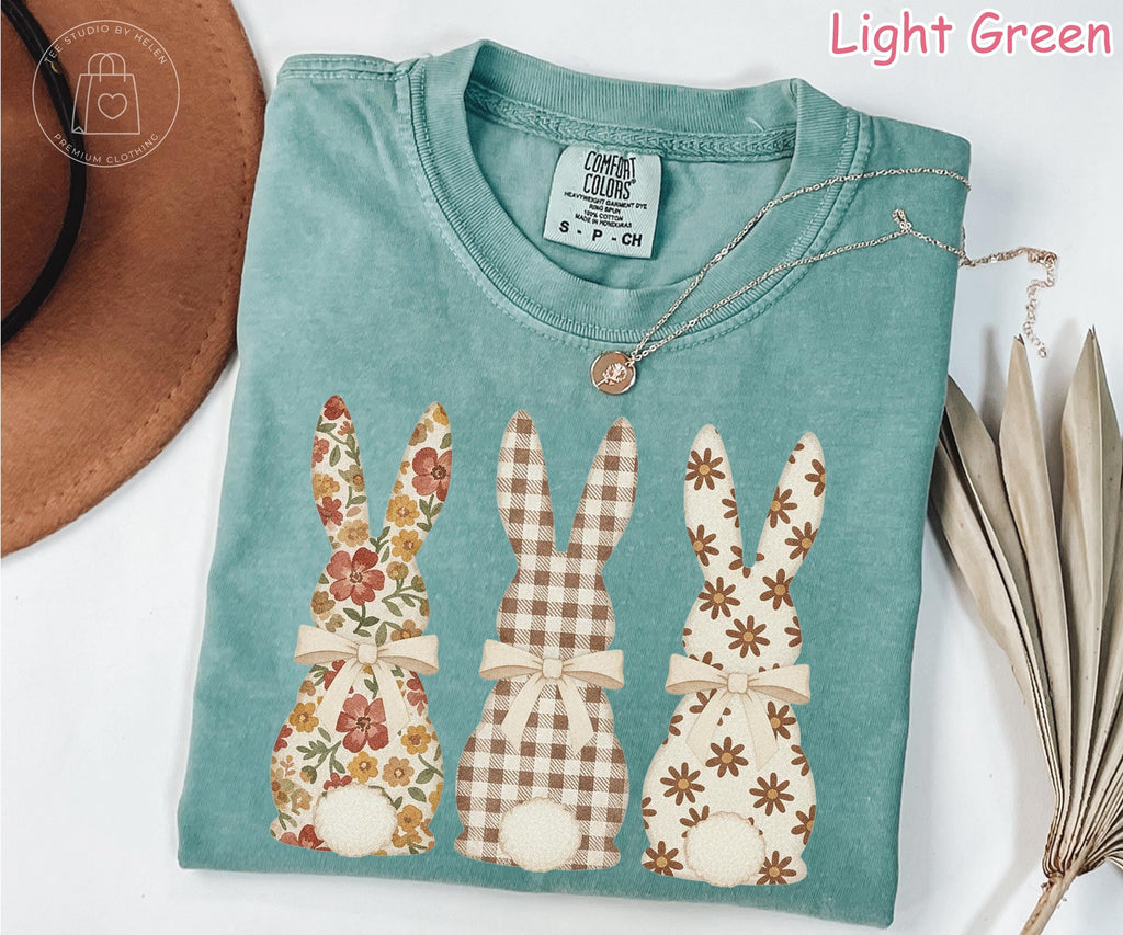 Comfort Colors Easter Bunny Shirt, Floral Gingham Tee