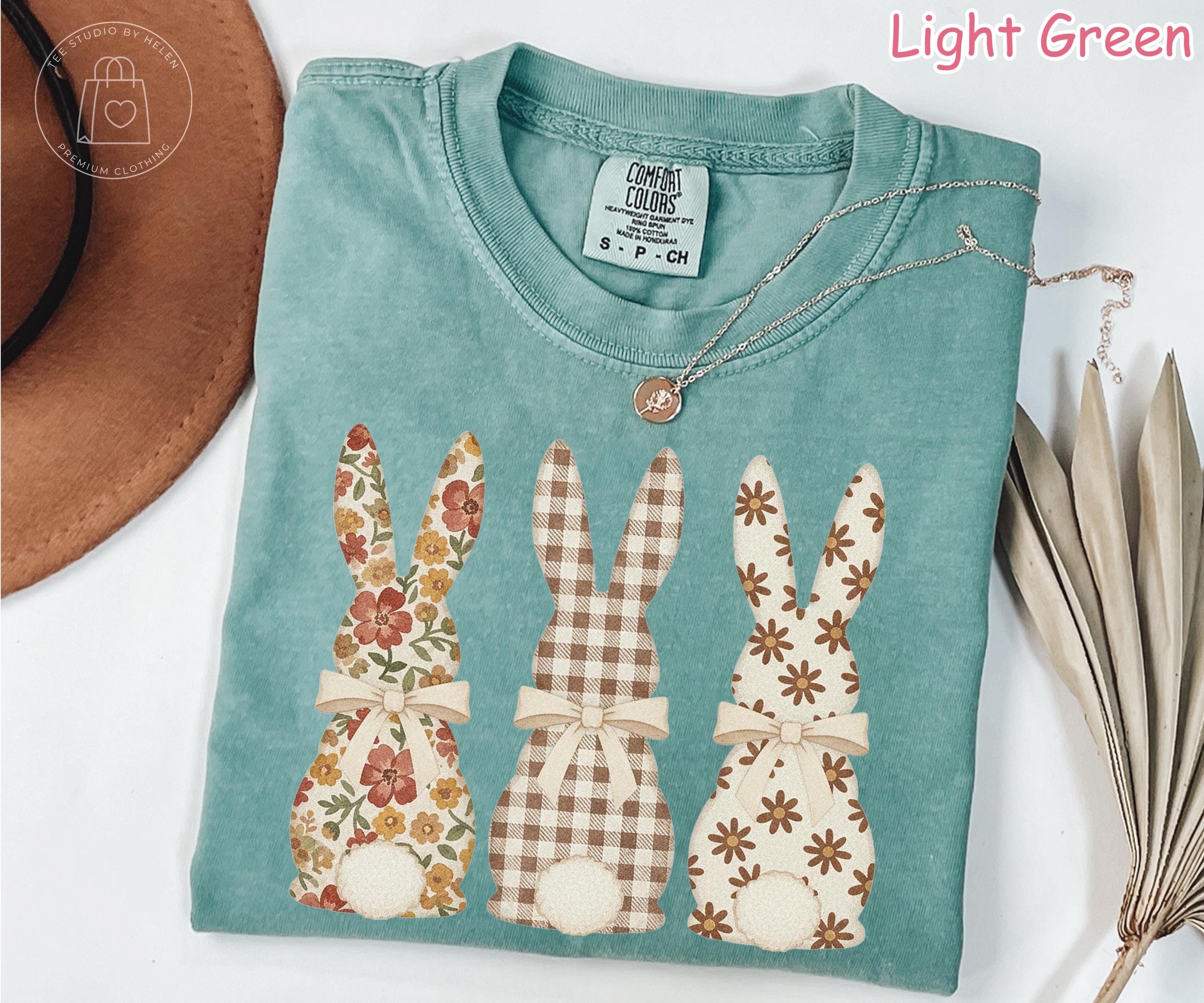 Comfort Colors Easter Bunny Shirt, Floral Gingham Tee