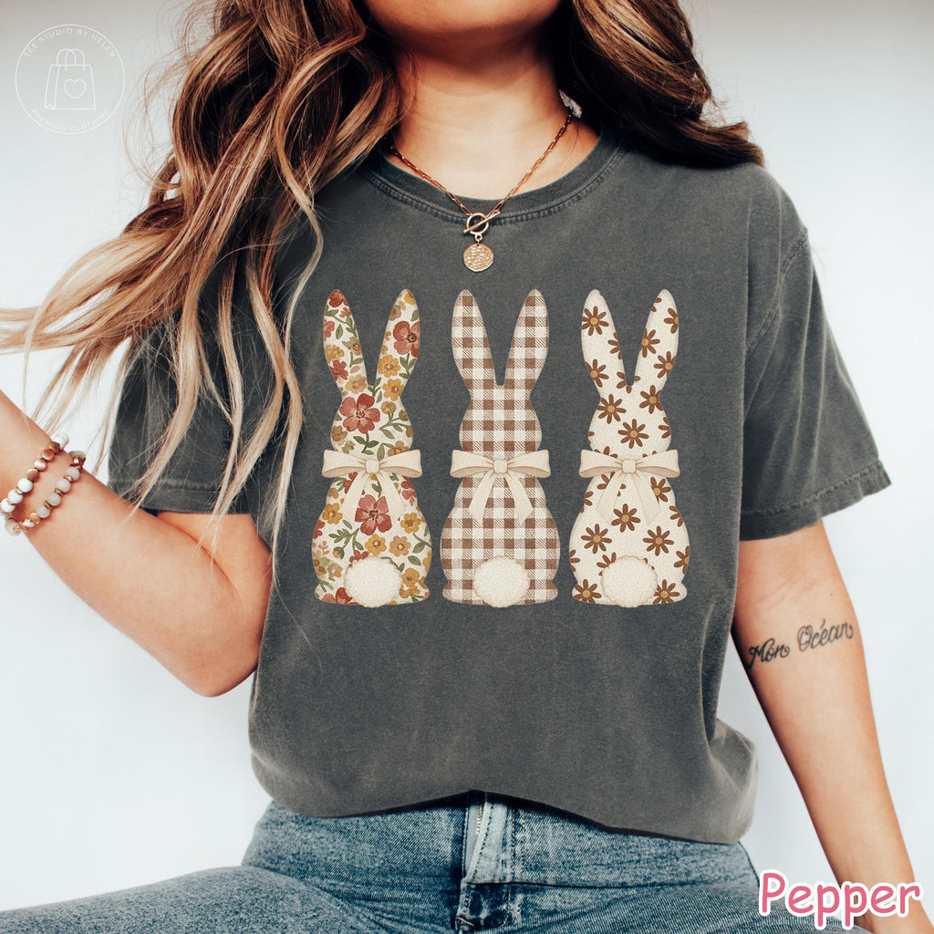 Comfort Colors® Easter Bunny Shirt for Women, Floral Gingham Bunny Tee, Coquette Bow Spring Shirt, Easter Gift for Her