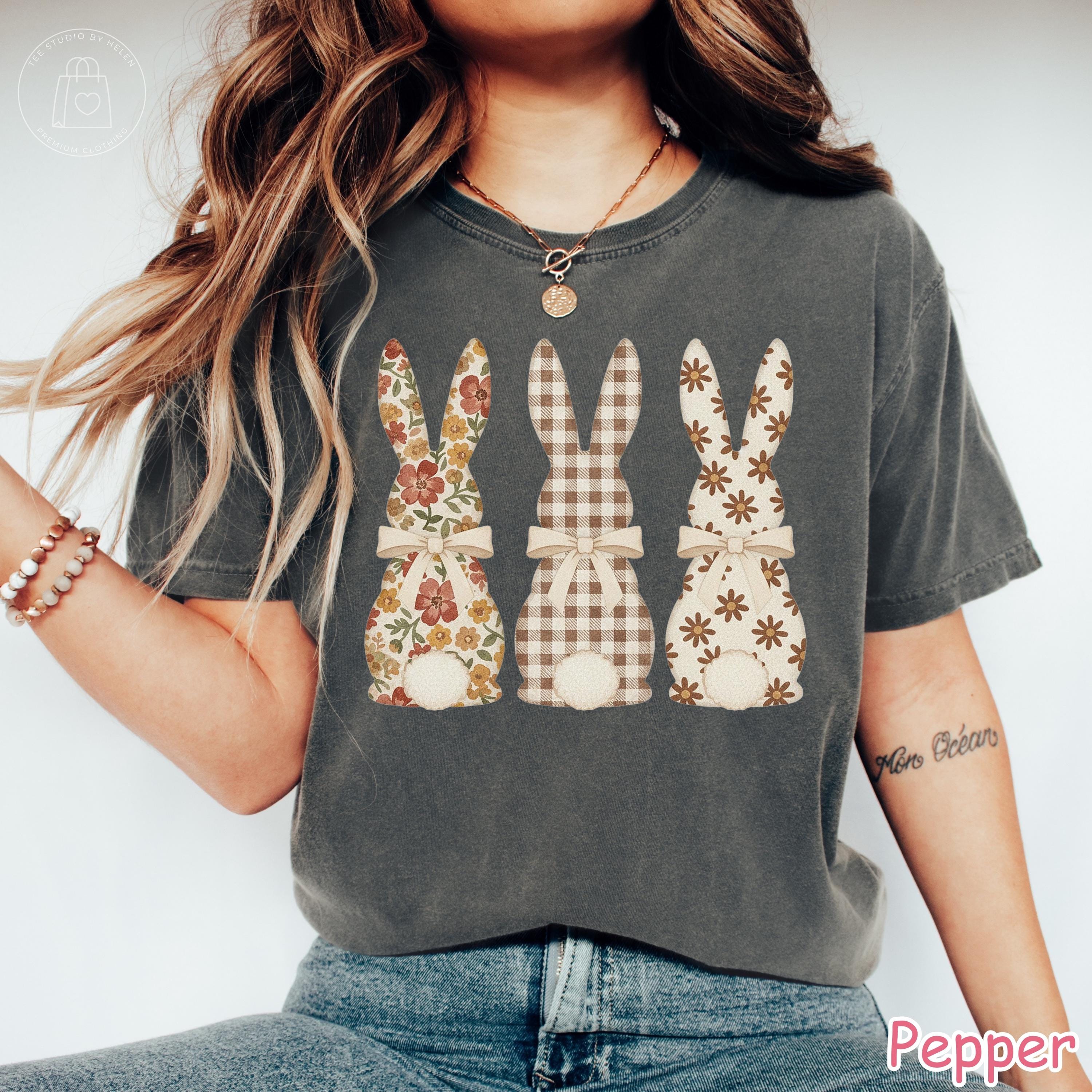 Comfort Colors® Easter Bunny Shirt for Women, Floral Gingham Bunny Tee, Coquette Bow Spring Shirt, Easter Gift for Her