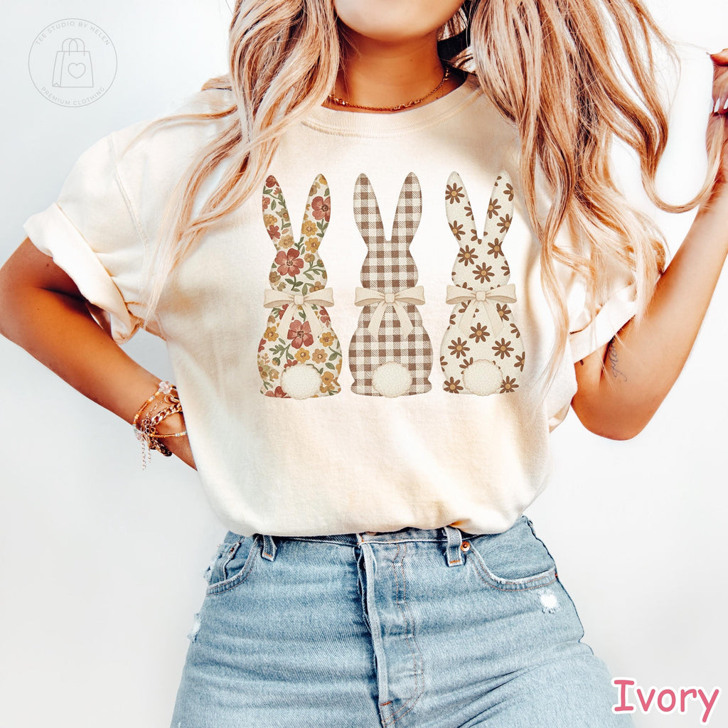 Comfort Colors® Easter Bunny Shirt for Women, Floral Gingham Bunny Tee, Coquette Bow Spring Shirt, Easter Gift for Her