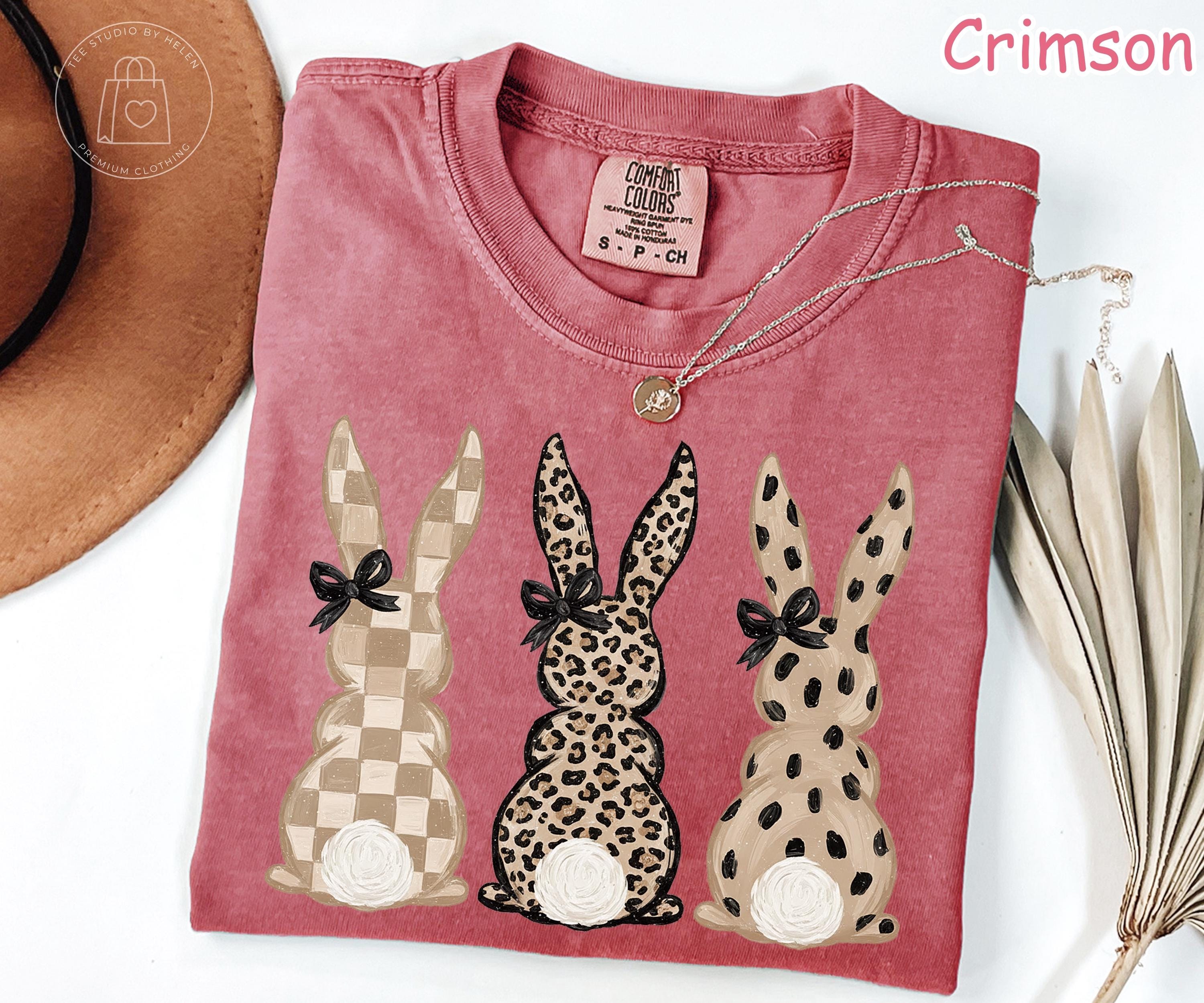 Comfort Colors® Checkered Leopard Print Easter Bunny Shirt, Neutral Bunny Graphic Tee, Cute Spring Bunny Shirt, Easter Gift for Women