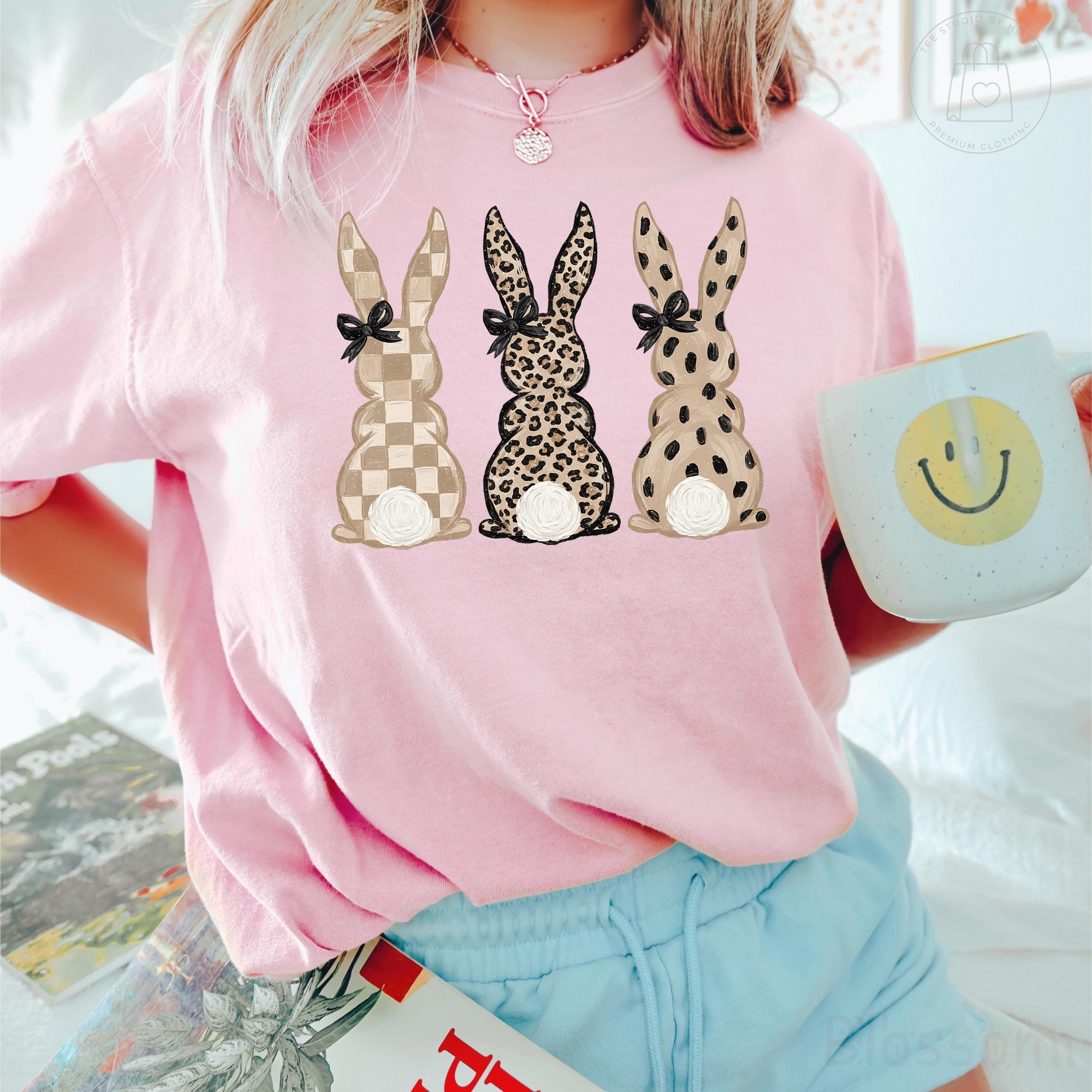 Comfort Colors Checkered Leopard Easter Bunny Shirt, Gift for Women