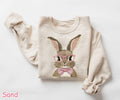 Faux Embroidered Easter Bunny Sweatshirt, Coquette Spring Bunny Sweater for Women, Bubble Gum Pink Bunny Shirt, Easter Gift