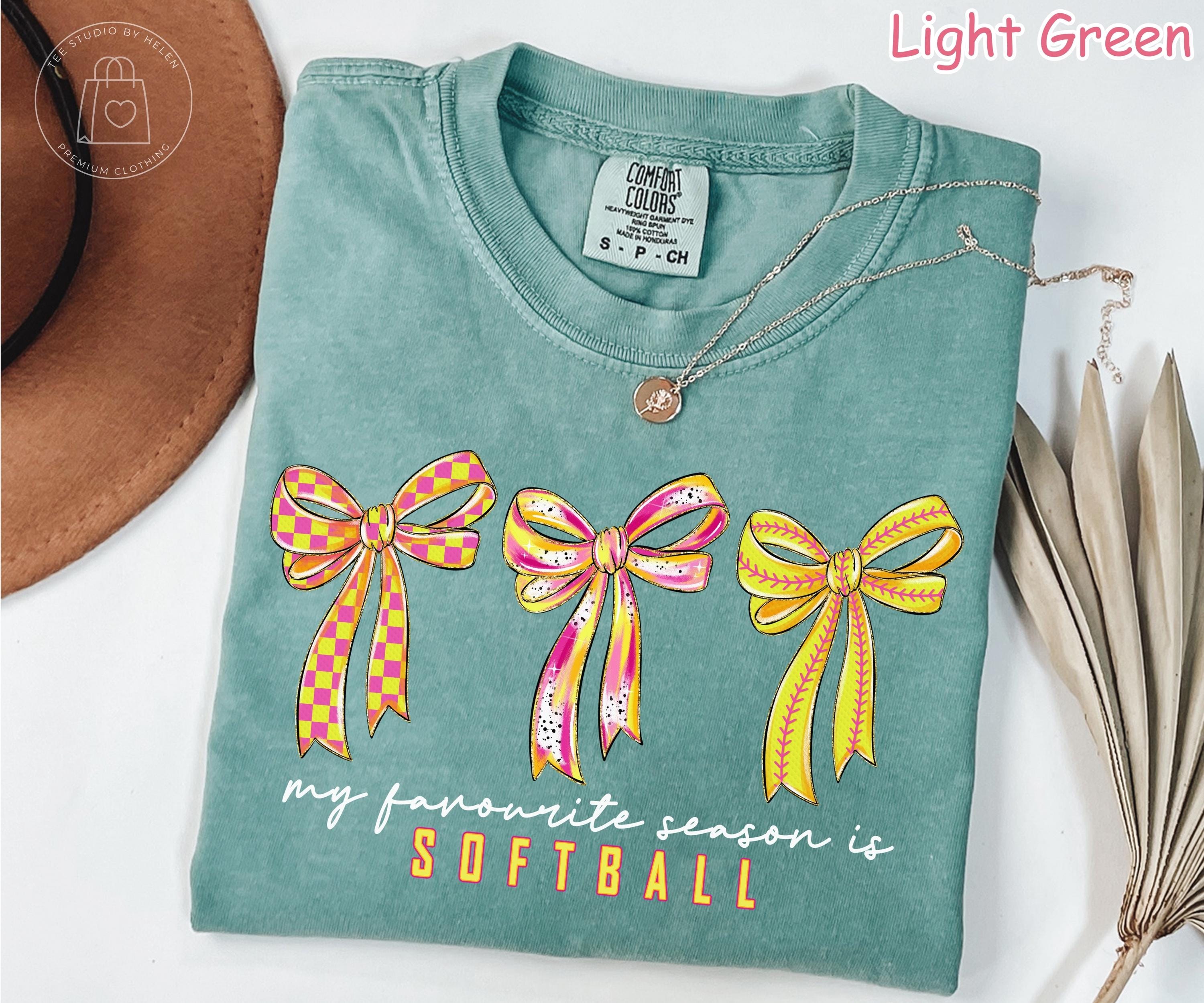 Comfort Colors® Softball Bow Shirt, My Favorite Season Is Softball Shirt, Cute Softball Mom Tee, Softball Graphic Shirt, Game Day T-Shirt