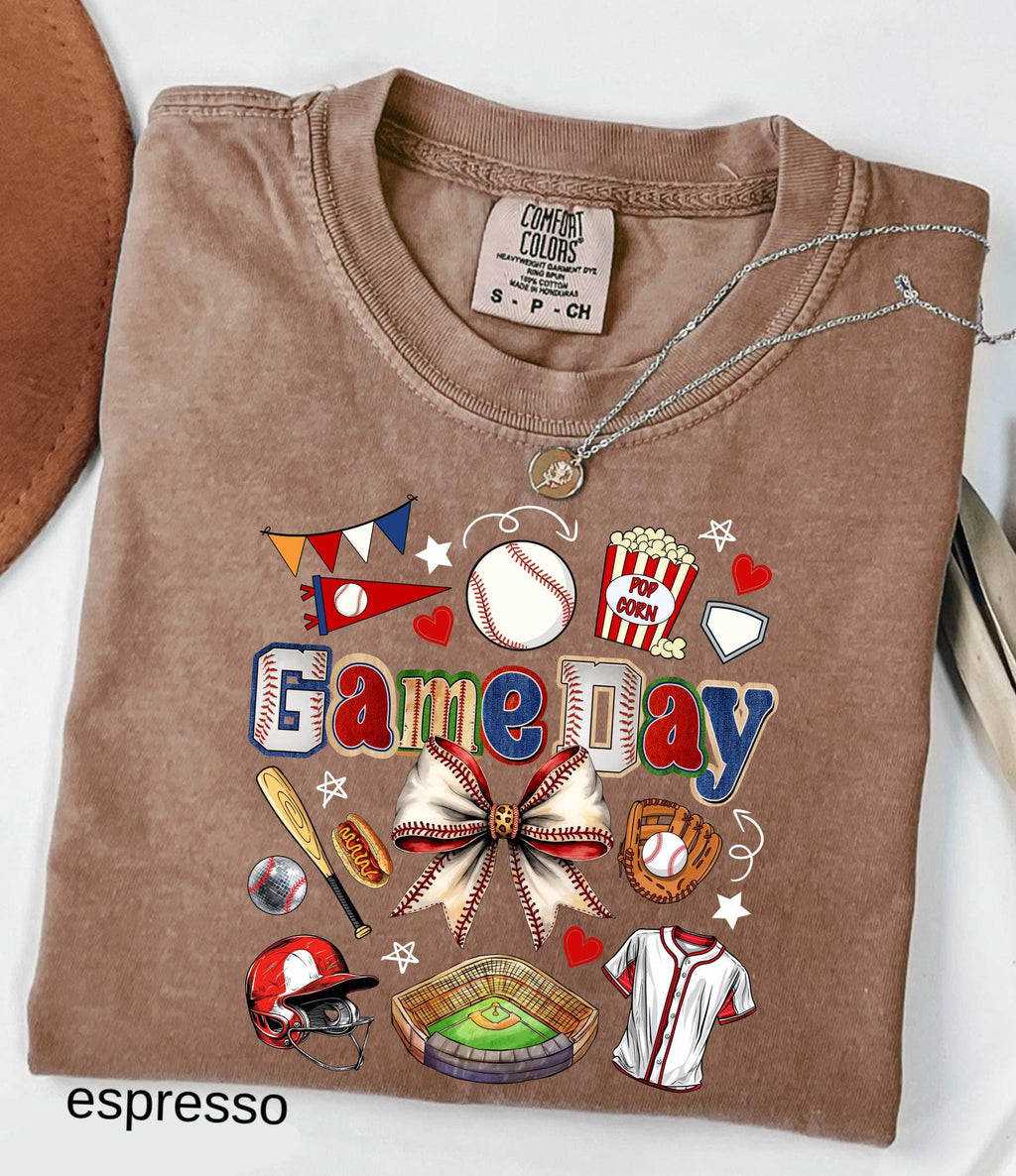 Game Day Baseball Bow Comfort Colors© Shirt: Ballpark Mama Shirt, Sport Game Day Mom Shirt, Baseball Season Tee, Baseball Lover Gift