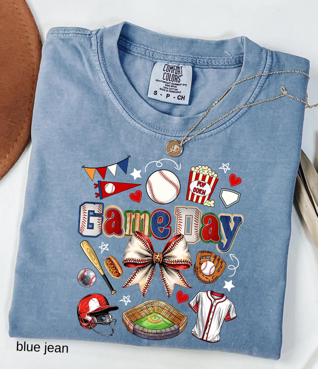 Game Day Baseball Bow Comfort Colors© Shirt: Ballpark Mama Shirt, Sport Game Day Mom Shirt, Baseball Season Tee, Baseball Lover Gift