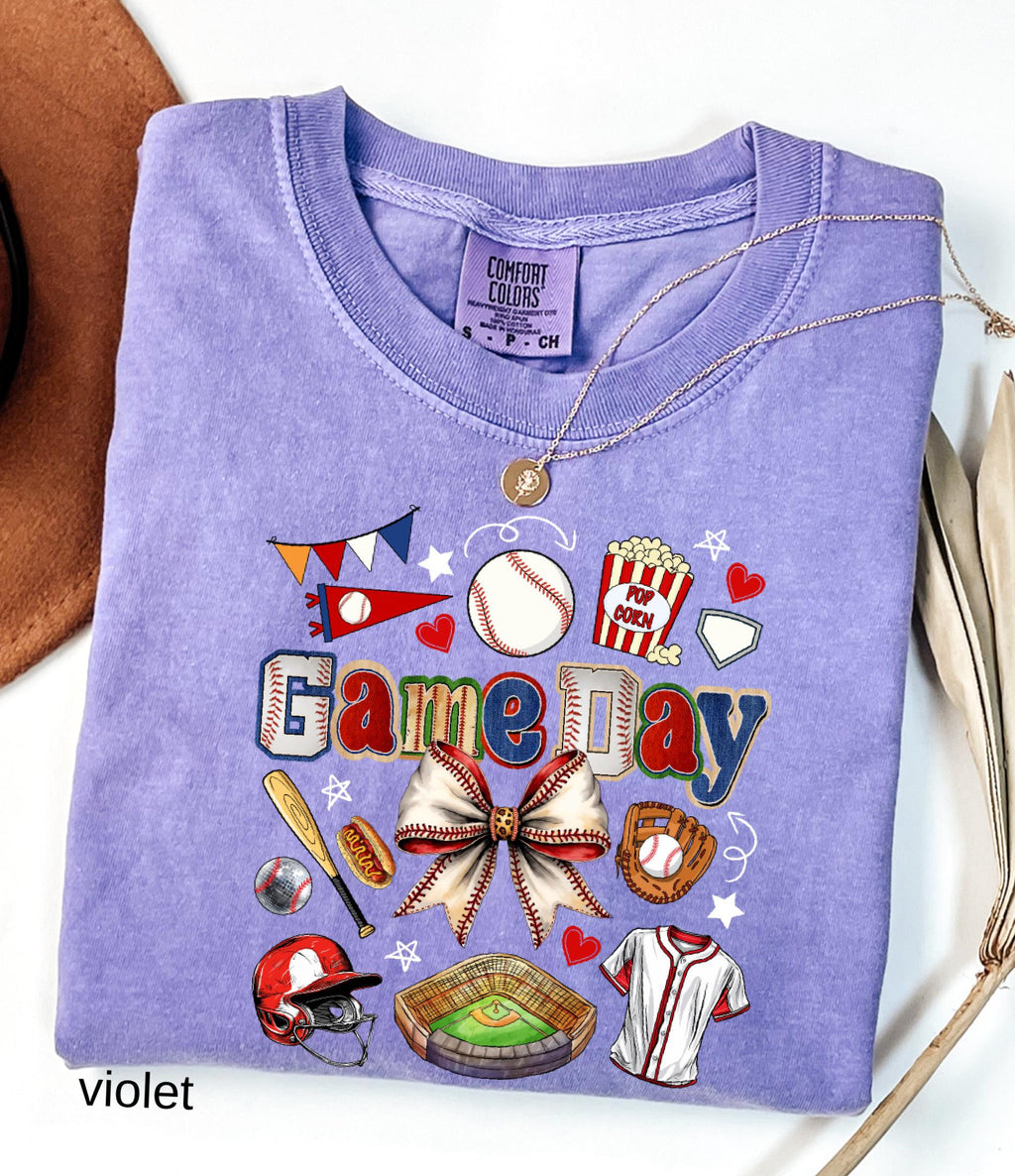 Game Day Baseball Bow Comfort Colors© Shirt: Ballpark Mama Shirt, Sport Game Day Mom Shirt, Baseball Season Tee, Baseball Lover Gift