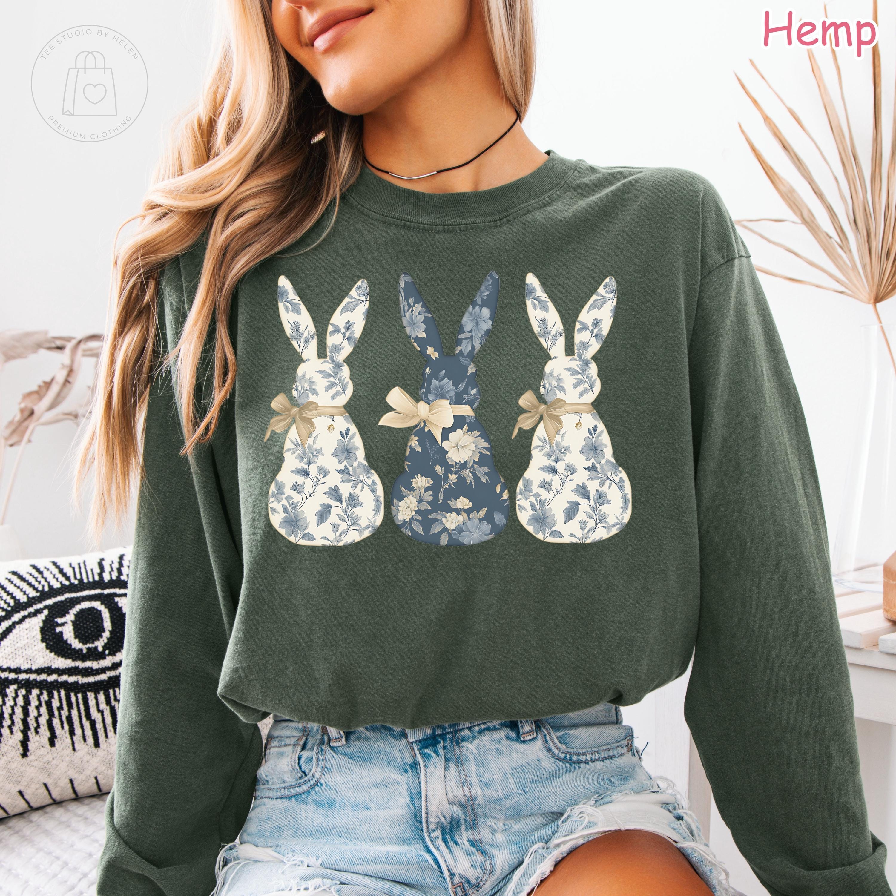 Comfort Colors® Floral Bunny Long Sleeve Shirt, Coquette Easter Spring Crewneck