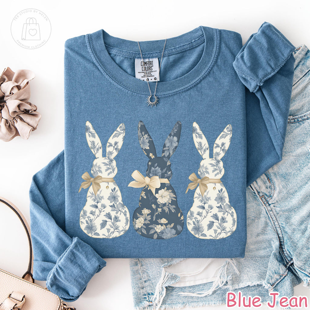 Comfort Colors® Floral Bunny Long Sleeve Shirt, Coquette Easter Spring Crewneck
