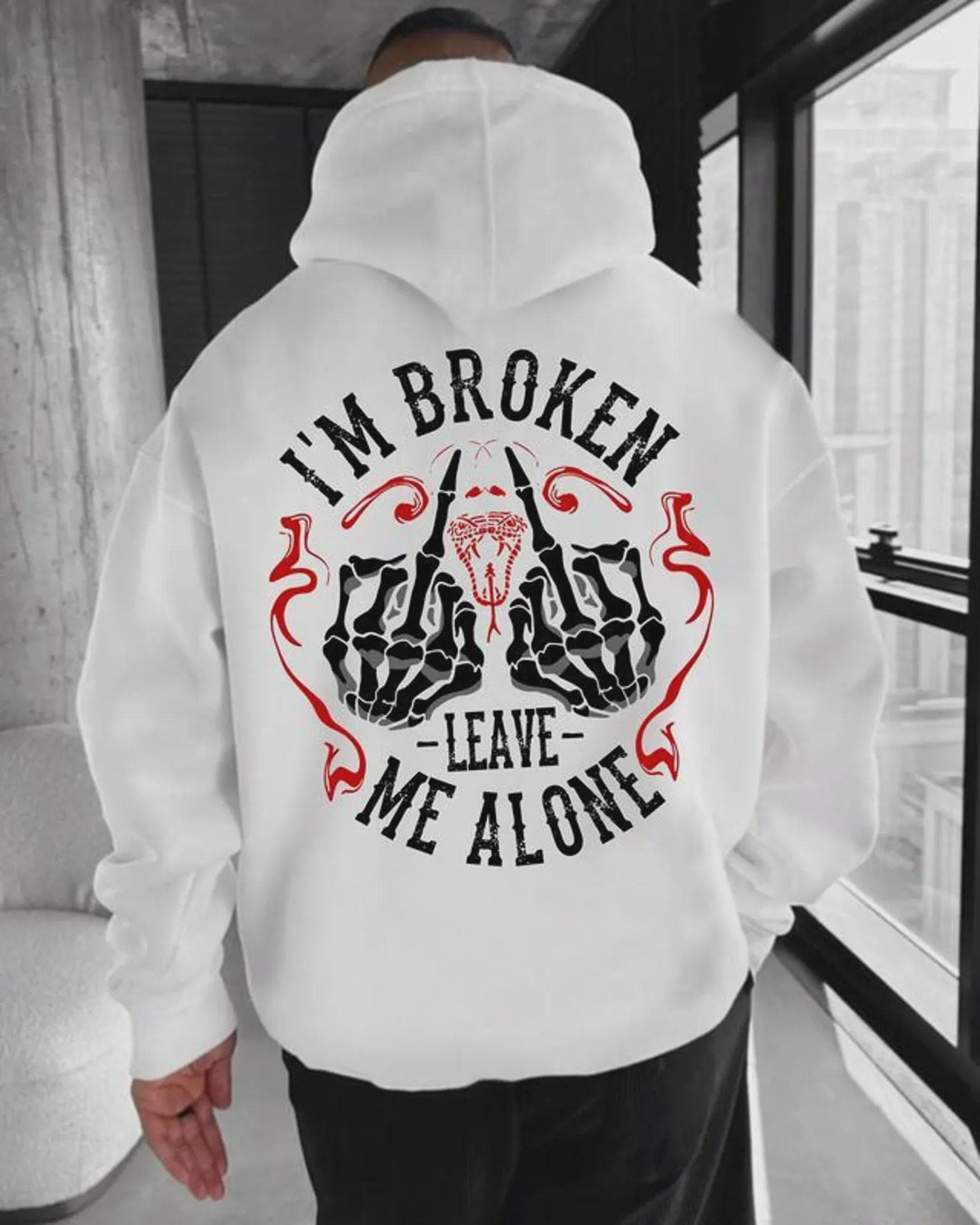 Im Broken Leave Me Alone Shirt, Skeleton Middle Finger Hoodie, Edgy Sweatshirt, Grunge Snake Tee, Rude Gift, Dark Humor Top, Gothic Clothes