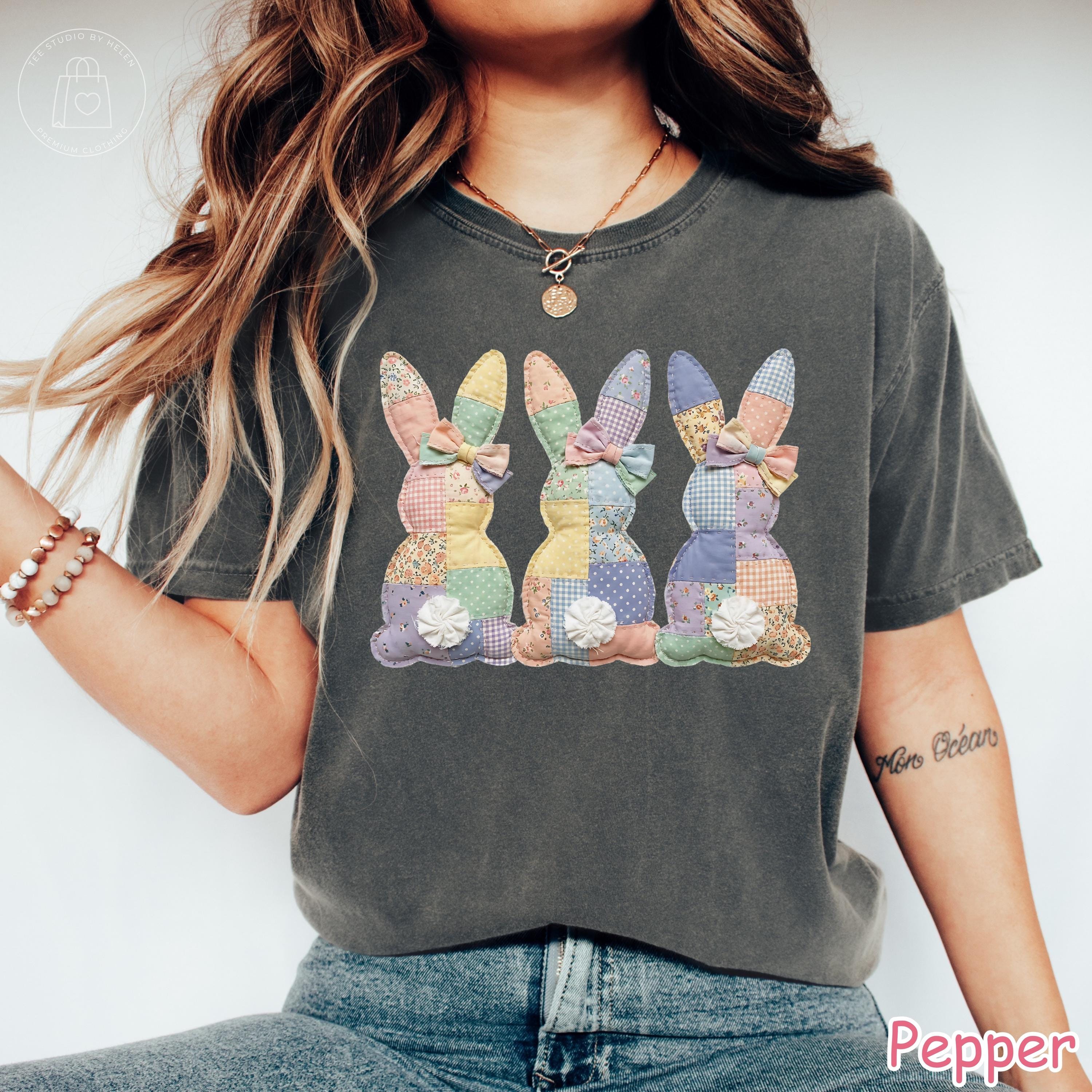 Comfort Colors® Patchwork Bunny Shirt, Floral Easter Bunny Shirt, Vintage Cottagecore Bunny T-Shirt, Spring Easter Gift for Women