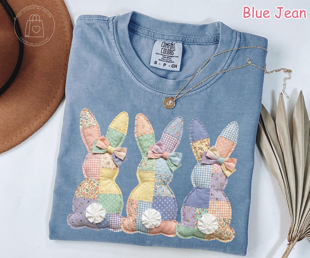 Comfort Colors® Patchwork Bunny Shirt, Floral Easter Bunny Shirt, Vintage Cottagecore Bunny T-Shirt, Spring Easter Gift for Women