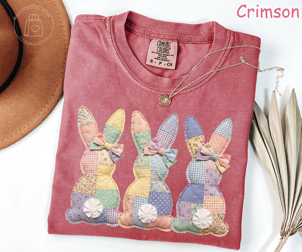 Comfort Colors® Patchwork Bunny Shirt, Floral Easter Bunny Shirt, Vintage Cottagecore Bunny T-Shirt, Spring Easter Gift for Women