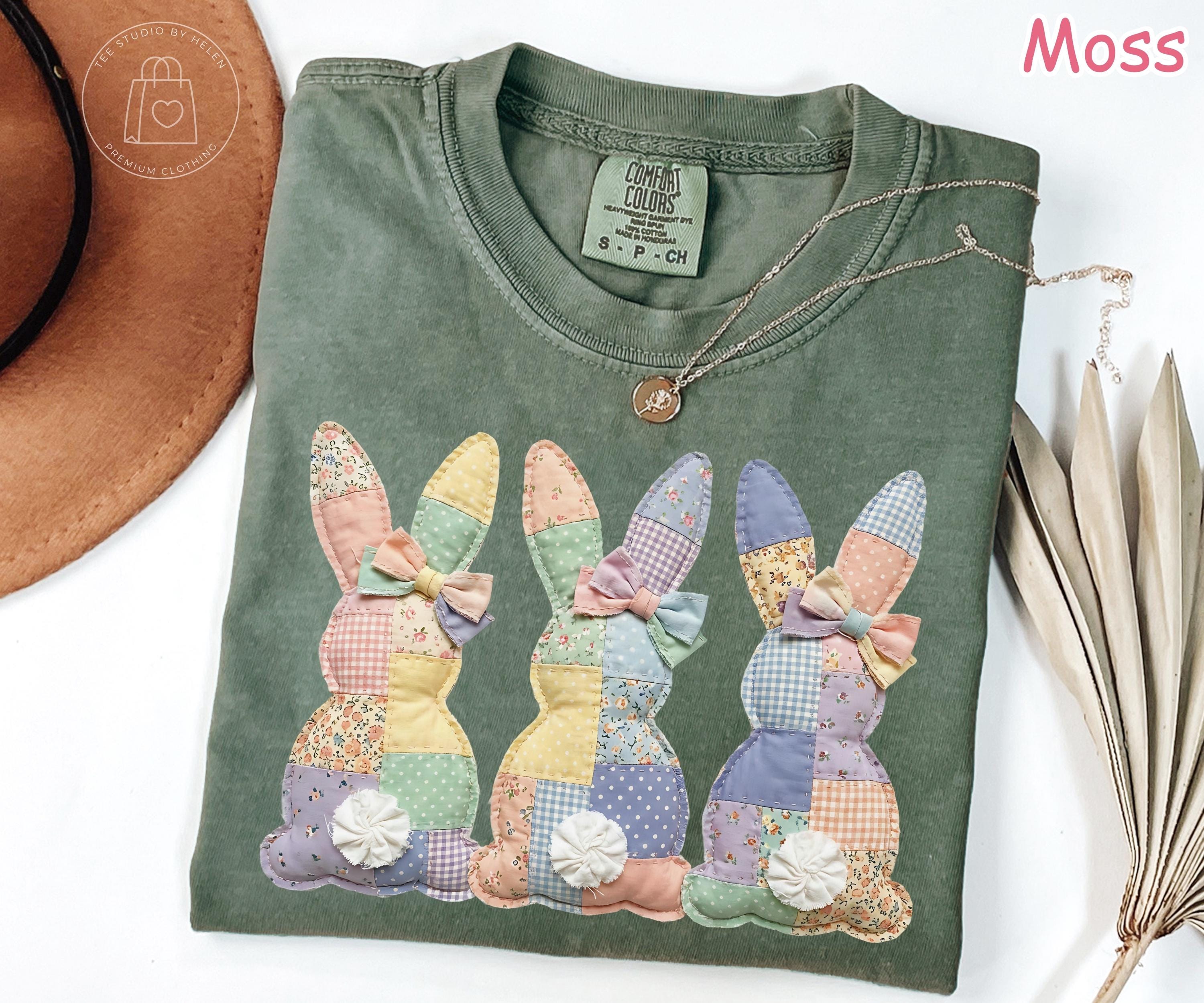 Comfort Colors® Patchwork Bunny Shirt, Floral Easter Bunny Shirt, Vintage Cottagecore Bunny T-Shirt, Spring Easter Gift for Women