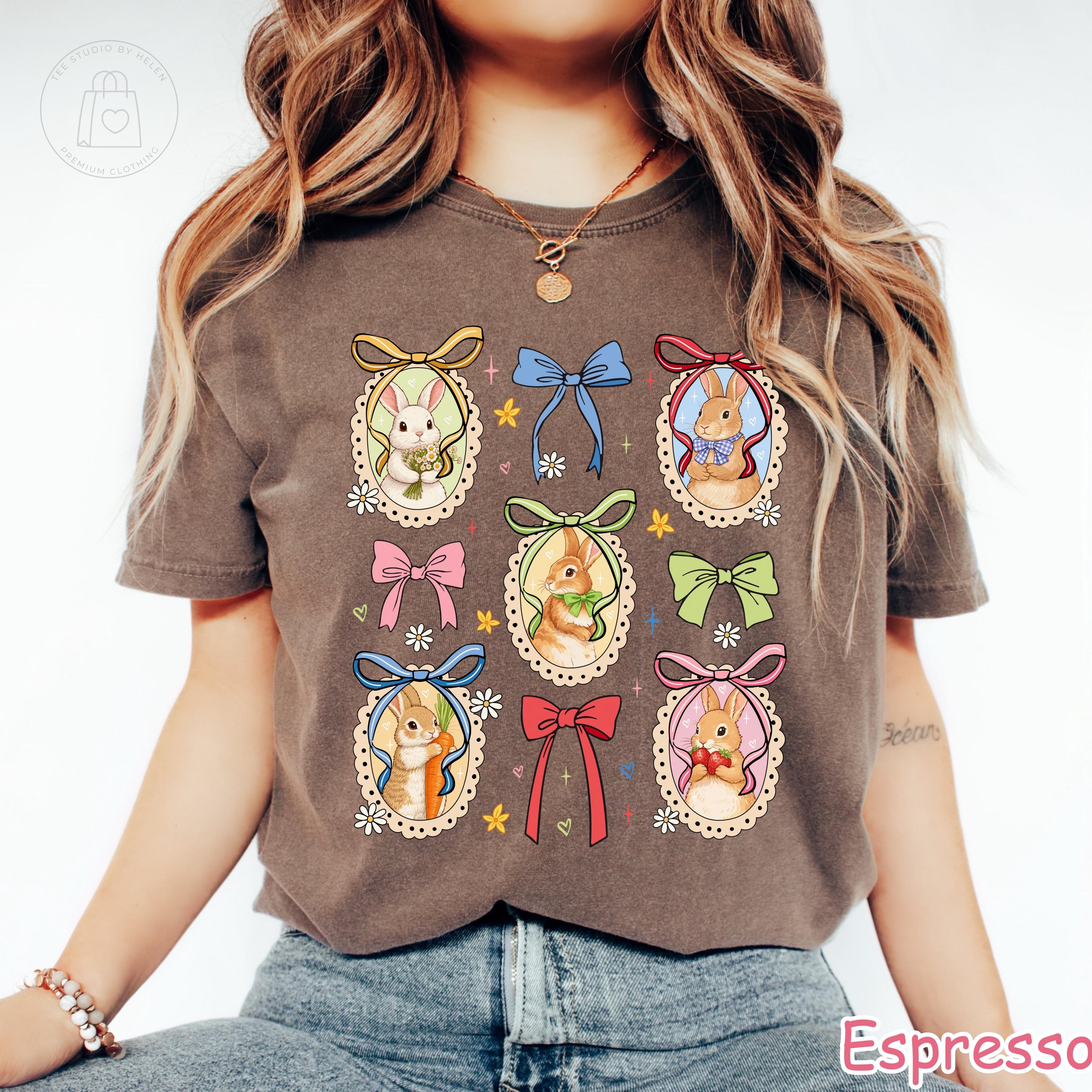 Comfort Colors® Coquette Bunny Shirt, Floral Easter Bunny Shirt, Cottagecore Spring Bunny T-Shirt, Cute Rabbit Bow Tee, Vintage Easter Shirt