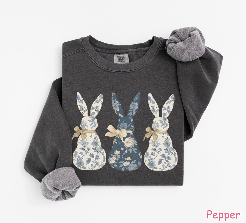 Comfort Colors® Floral Bunny Sweatshirt, Coquette Bow Easter Sweatshirt, Womens Easter Shirt, Easter Crewneck, Rabbit Sweater, Easter Gift