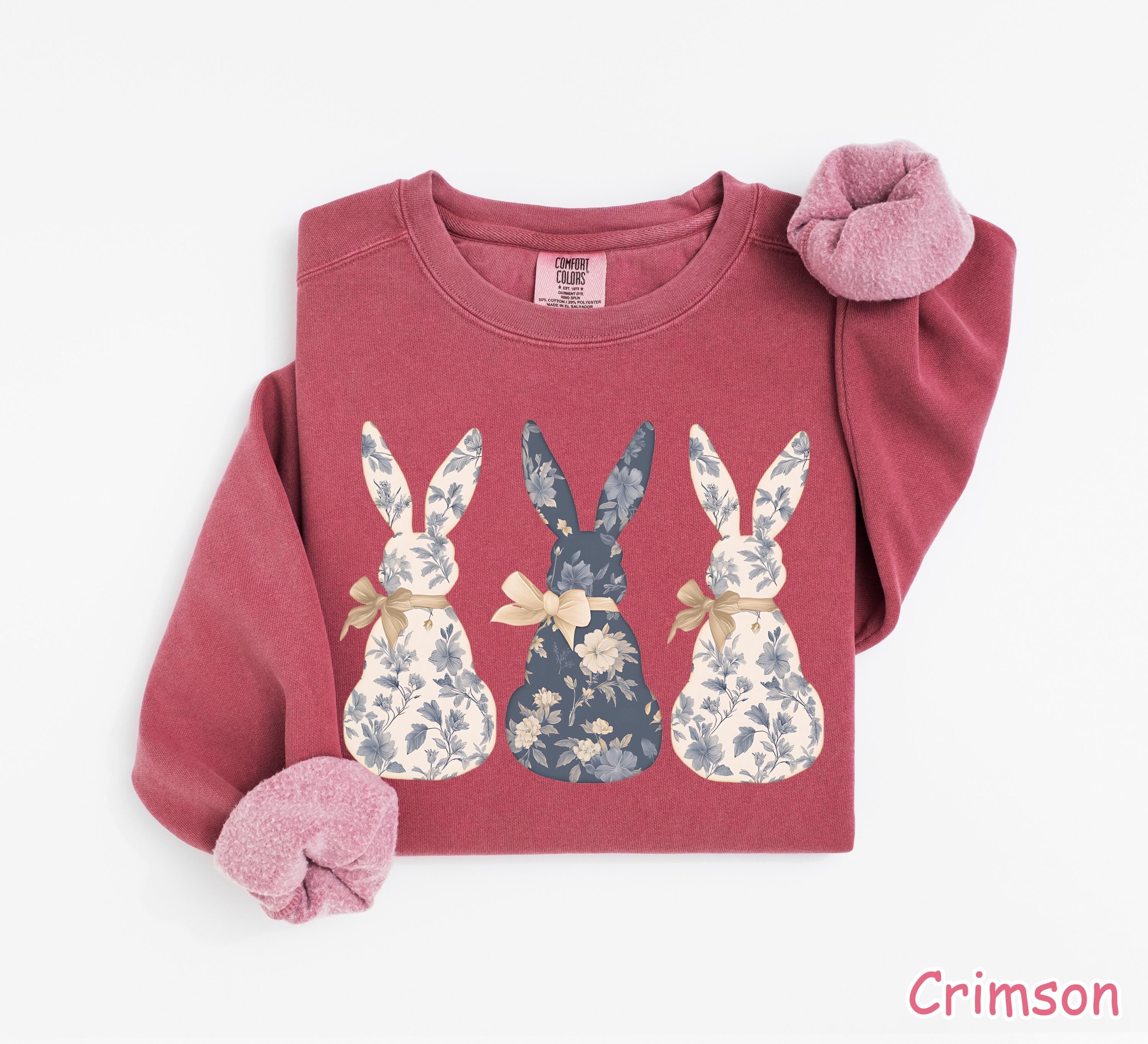 Comfort Colors® Floral Bunny Sweatshirt, Coquette Bow Easter Sweatshirt, Womens Easter Shirt, Easter Crewneck, Rabbit Sweater, Easter Gift