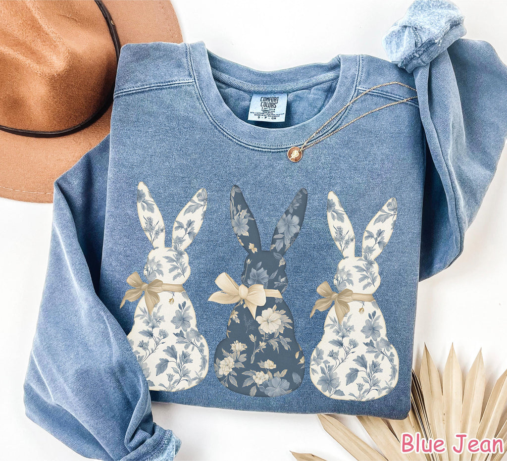 Comfort Colors® Floral Bunny Sweatshirt, Coquette Bow Easter Sweatshirt, Womens Easter Shirt, Easter Crewneck, Rabbit Sweater, Easter Gift