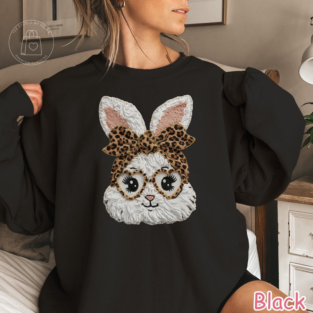 Leopard Bunny Sweatshirt, Coquette Bow Easter Sweatshirt, Girly Easter Shirt, Rabbit Sweatshirt, Womens Easter Shirt, Cute Easter Gift