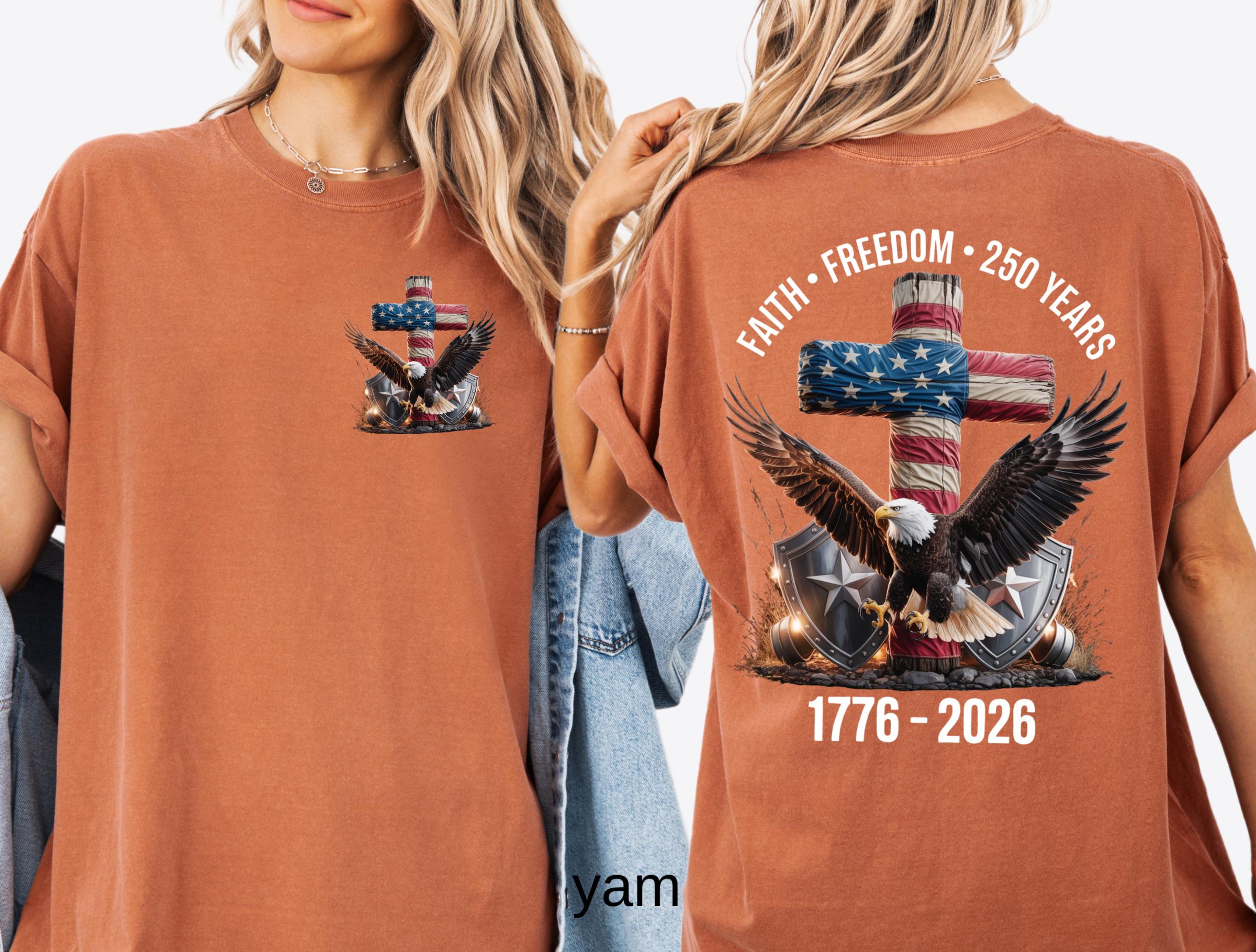 Freedom 250th Anniversary Shirt, Comfort Colors Christian Cross USA 250 Years Independence Tee, 1776–2026 America Patriotic 4th of July Gift