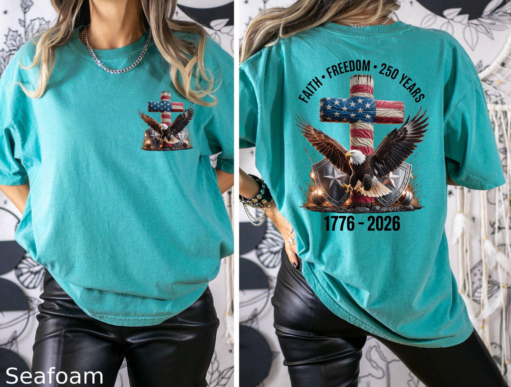 Freedom 250th Anniversary Shirt, Comfort Colors Christian Cross USA 250 Years Independence Tee, 1776–2026 America Patriotic 4th of July Gift