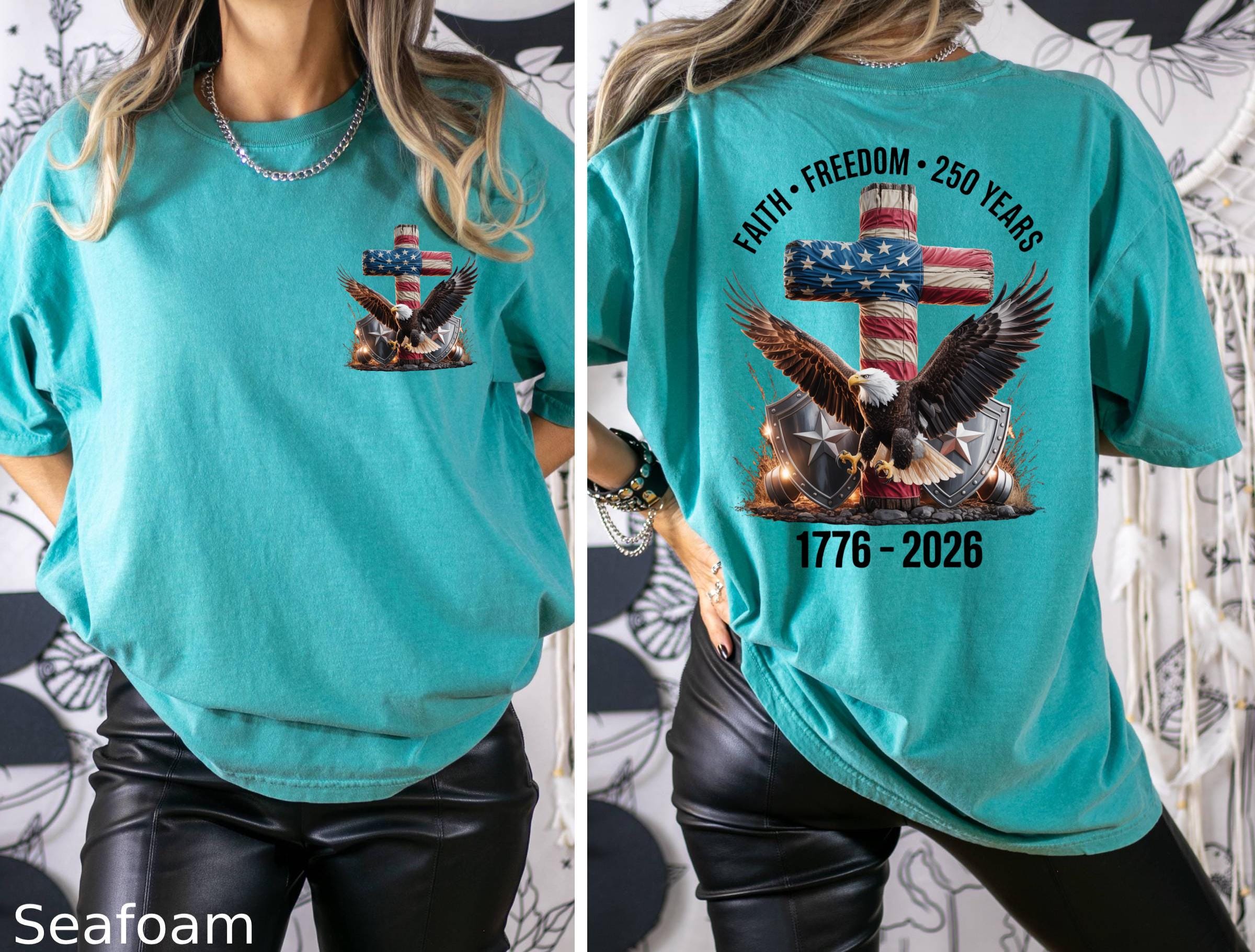 Freedom 250th Anniversary Shirt, Comfort Colors Christian Cross USA 250 Years Independence Tee, 1776–2026 America Patriotic 4th of July Gift