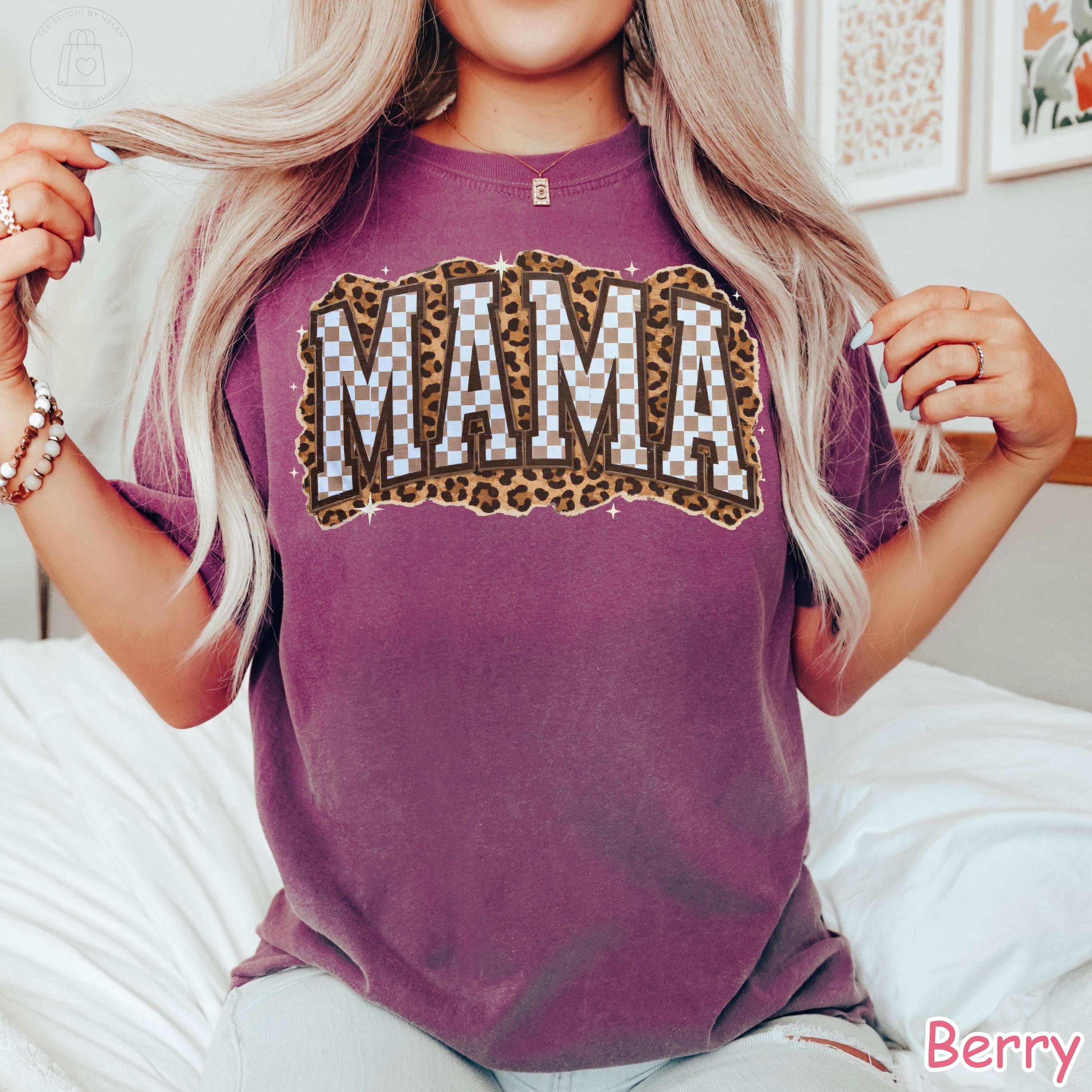 Comfort Colors® Leopard Mama Shirt, Checkered Mama Shirt, Mothers Day Gift, Retro Mom Tee, Trendy Mom Shirt, Cute Mom Gift, Shirt for Women