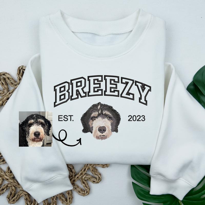 Custom Dog Embroidered Sweatshirt with Name, Personalized Dog Face Hoodie from Your Photo, Varsity Sweatshirt, Gifts for Pet Lover