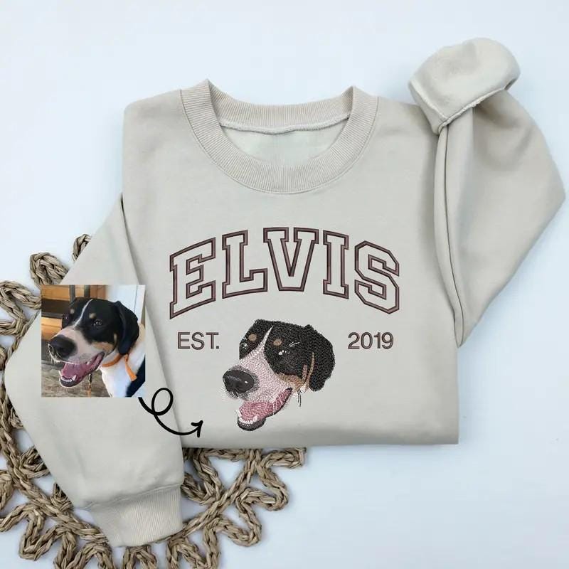 Custom Dog Embroidered Sweatshirt with Name, Personalized Dog Face Hoodie from Your Photo, Varsity Sweatshirt, Gifts for Pet Lover