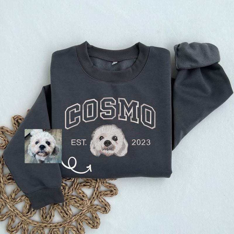Custom Dog Embroidered Sweatshirt with Name, Personalized Dog Face Hoodie from Your Photo, Varsity Sweatshirt, Gifts for Pet Lover