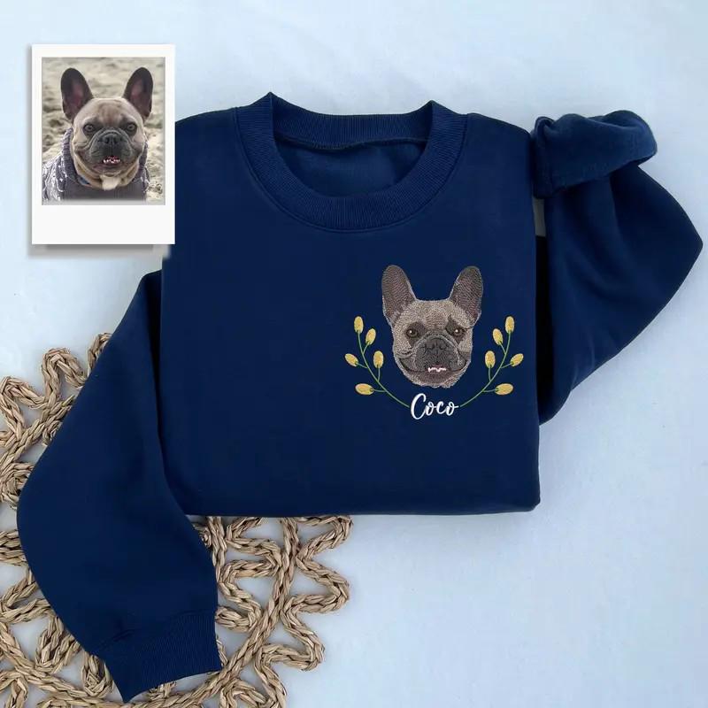 Custom Dog Face Embroidered Sweatshirt, Custom Embroidered Pet Hoodie, Pet Memorial Gifts, Personalized Gift For Mom, Gift for Dog Owner