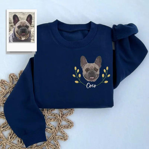 Custom Dog Face Embroidered Sweatshirt, Custom Embroidered Pet Hoodie, Pet Memorial Gifts, Personalized Gift For Mom, Gift for Dog Owner