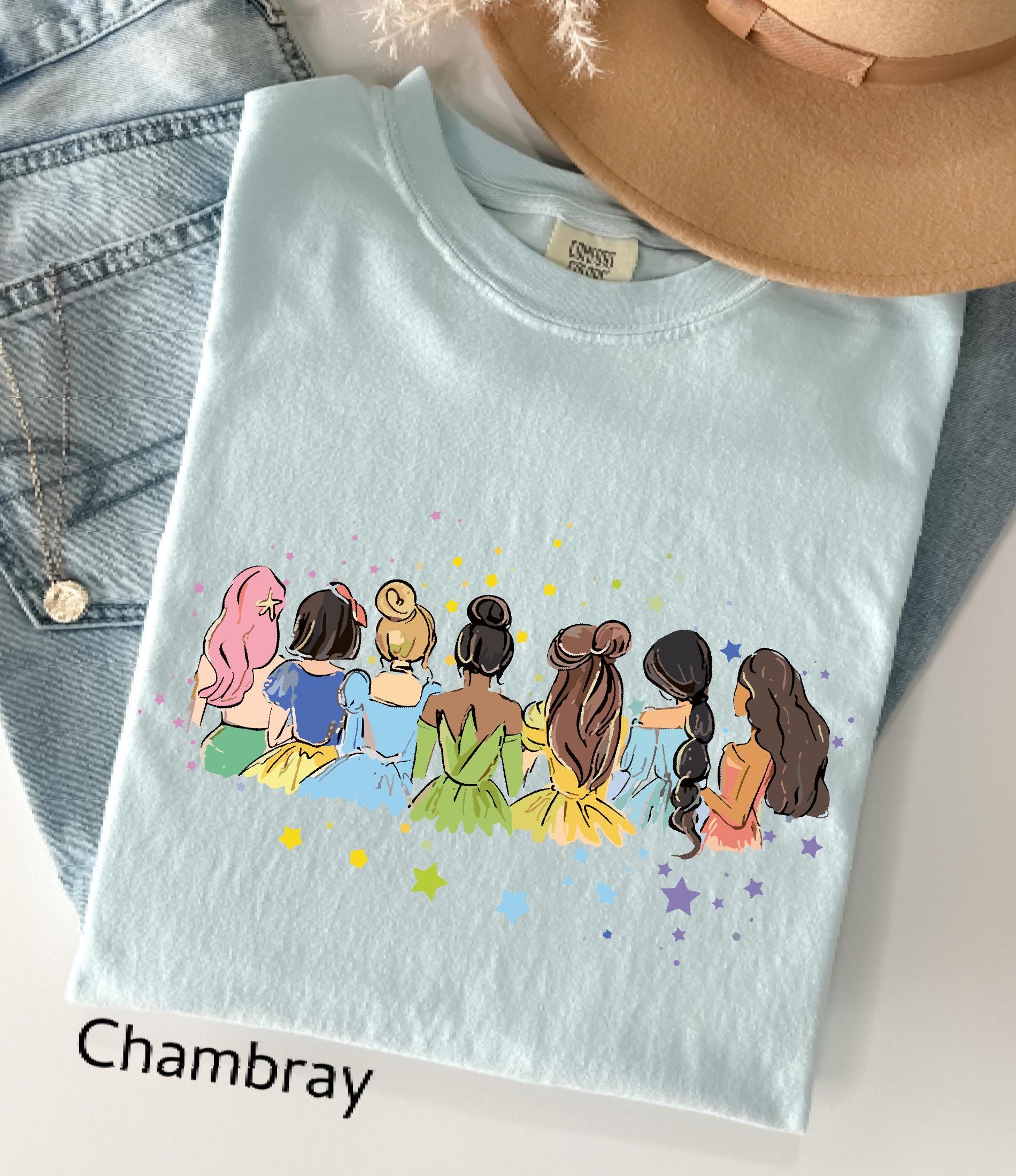 Retro Disney Princess Comfort Colors© Shirt: Watercolor Princess Tee, Disneyland Girly Trip Gift