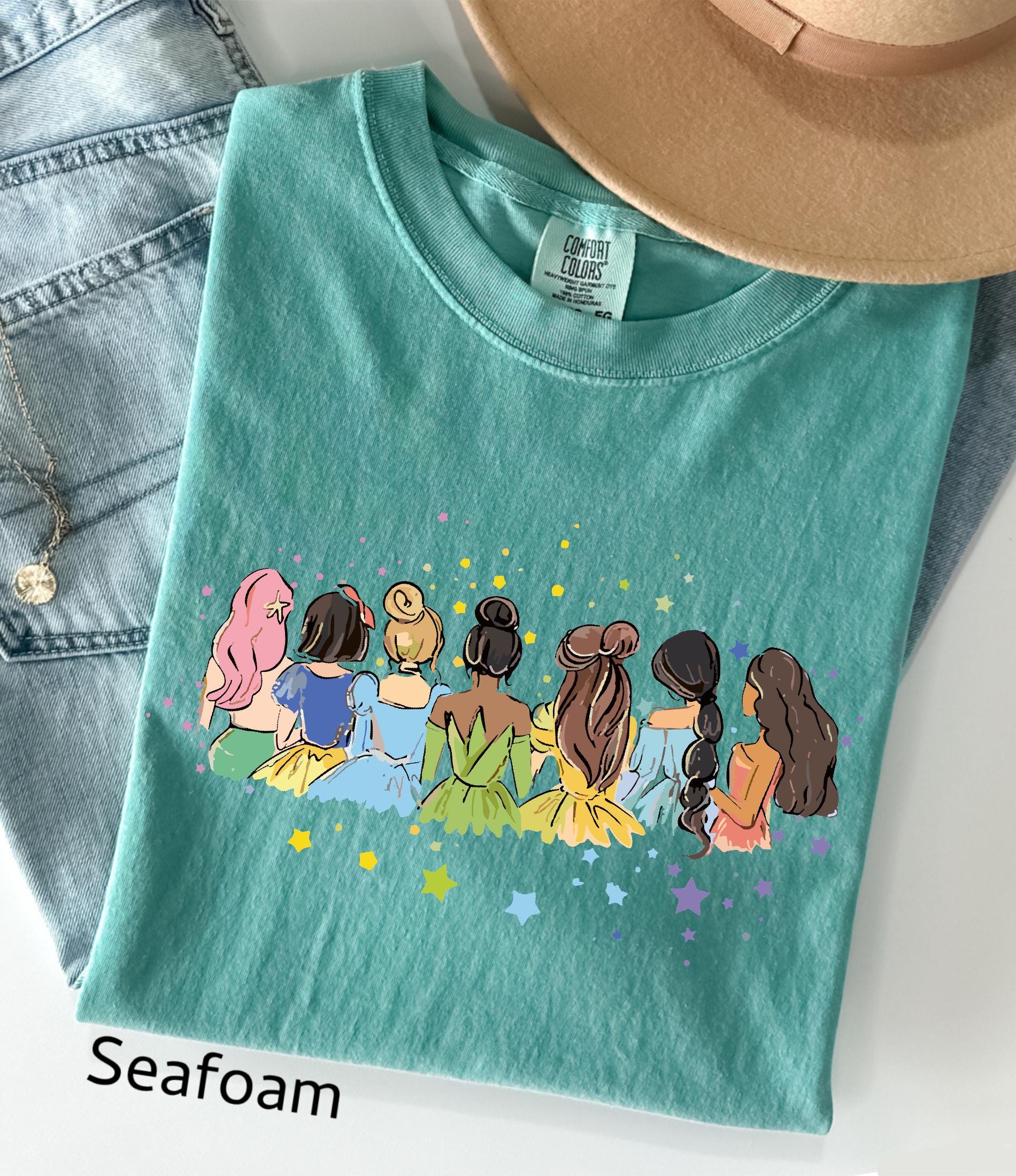 Retro Disney Princess Comfort Colors© Shirt: Watercolor Princess Tee, Disneyland Girly Trip Gift