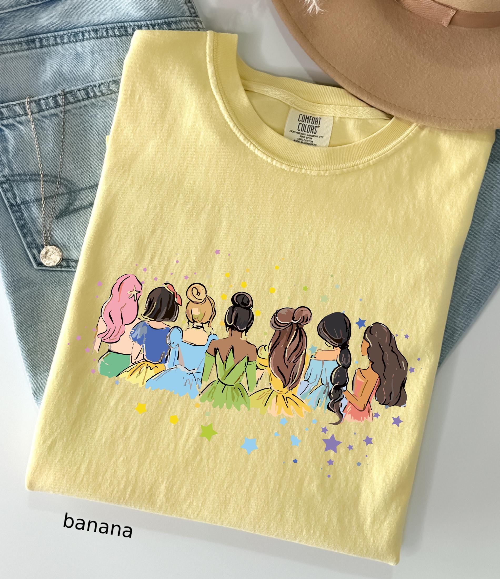 Retro Disney Princess Comfort Colors© Shirt: Watercolor Princess Tee, Disneyland Girly Trip Gift