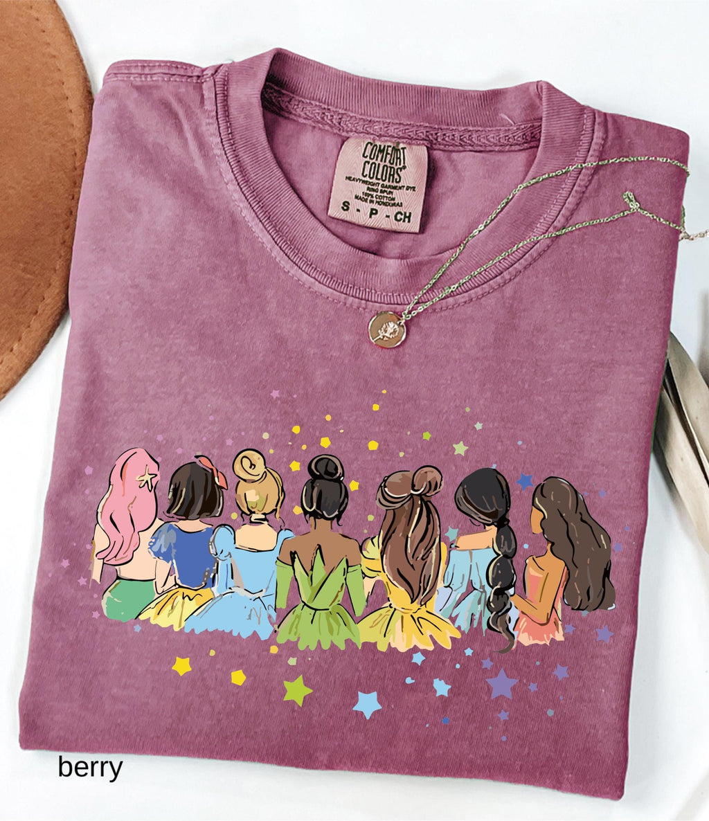 Retro Disney Princess Comfort Colors© Shirt: Watercolor Princess Tee, Disneyland Girly Trip Gift