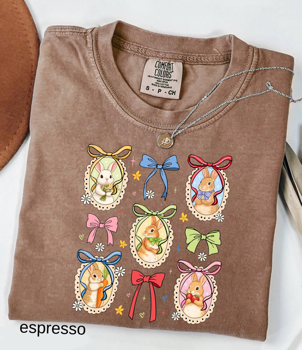 Comfort Colors© Retro Bunnies Easter Gift for Women, Vintage Thrifted Grandma Core Shirt, Floral Coquette Cottagecore Oval Frame Spring Tee