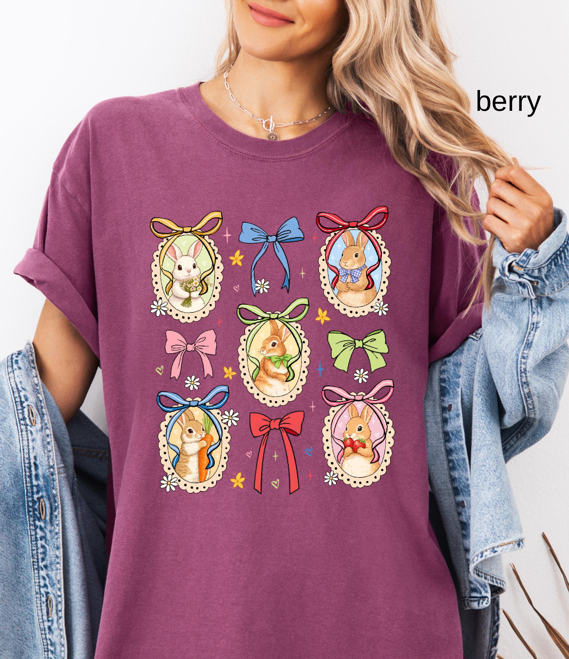 Comfort Colors© Retro Bunnies Easter Gift for Women, Vintage Thrifted Grandma Core Shirt, Floral Coquette Cottagecore Oval Frame Spring Tee