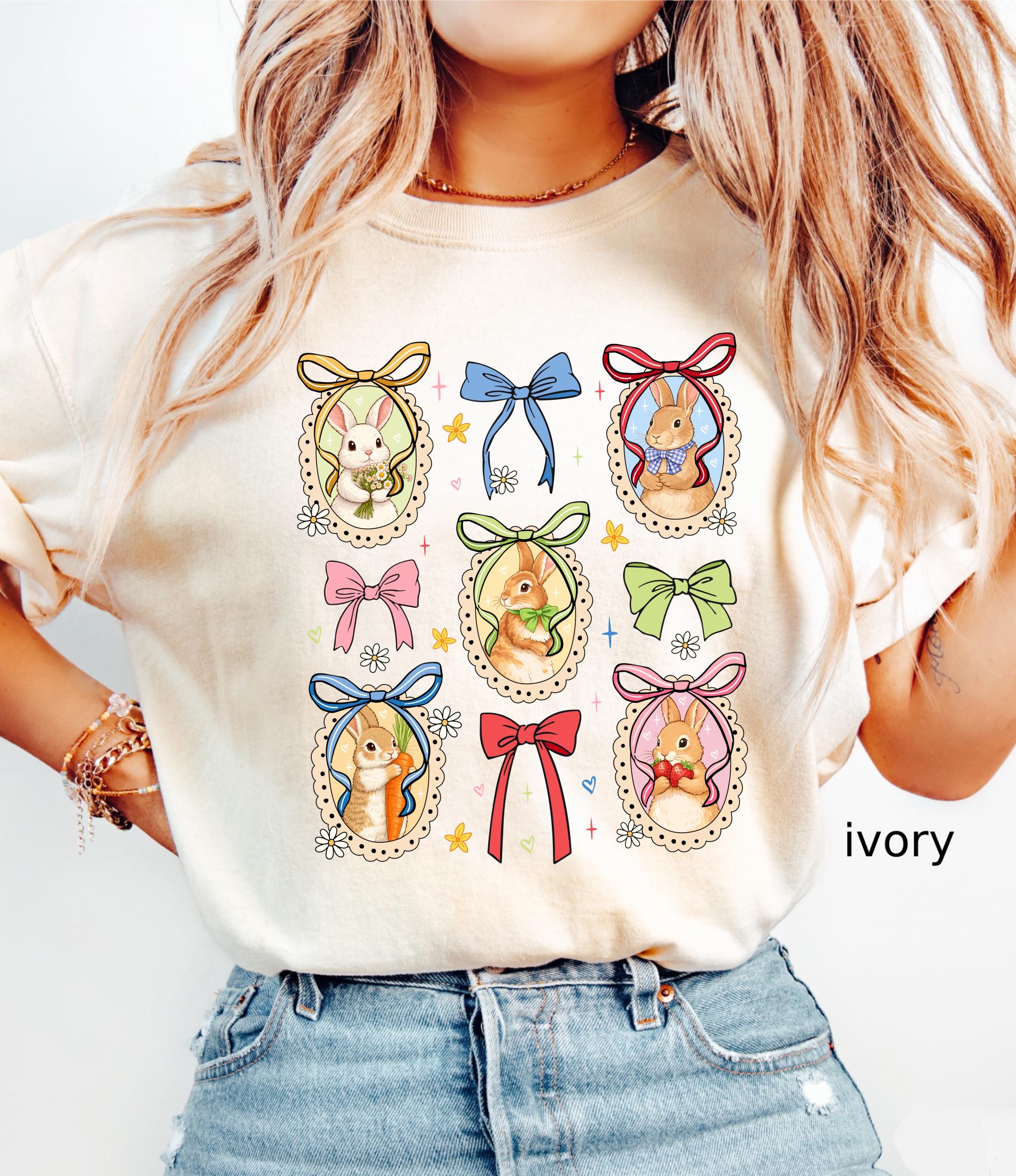 Comfort Colors© Retro Bunnies Easter Gift for Women, Vintage Thrifted Grandma Core Shirt, Floral Coquette Cottagecore Oval Frame Spring Tee