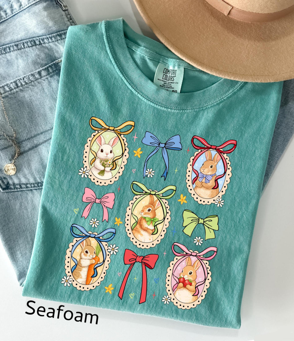 Comfort Colors© Retro Bunnies Easter Gift for Women, Vintage Thrifted Grandma Core Shirt, Floral Coquette Cottagecore Oval Frame Spring Tee